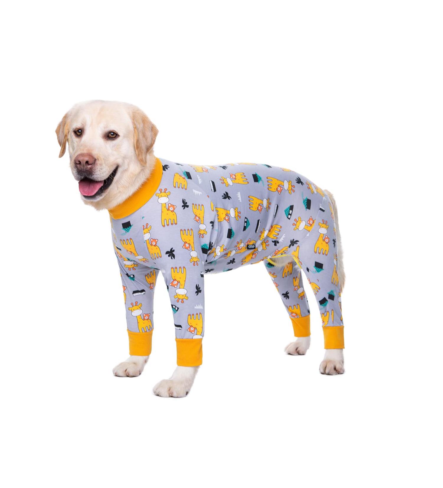 BT Bear Big Dog Clothing - Elastic Anti-Licking Onesie for Medium & Large Dogs | Wound Protection Pet Pajamas - XXL Gray Giraffe - Buy Online on GoSupps.com