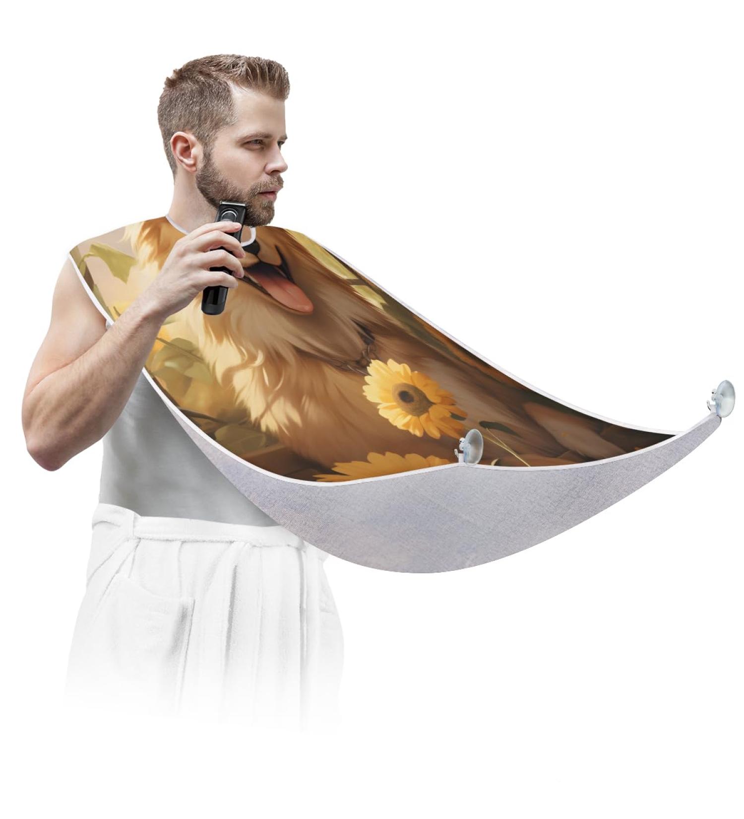 Beard Bib Apron - Happy Dog Beard Hair Catcher for Men | Ideal Father's Day & Christmas Gift with 2 Suction Cups - Buy Online on GoSupps.com