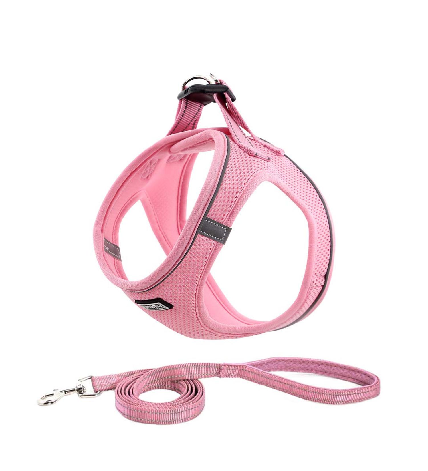 Suredoo Reflective Dog Harness & Leash Set - Anti-Train Chest Harness for Small Dogs Puppies & Cats (Pink L) - International Shipping Available - Buy Online on GoSupps.com