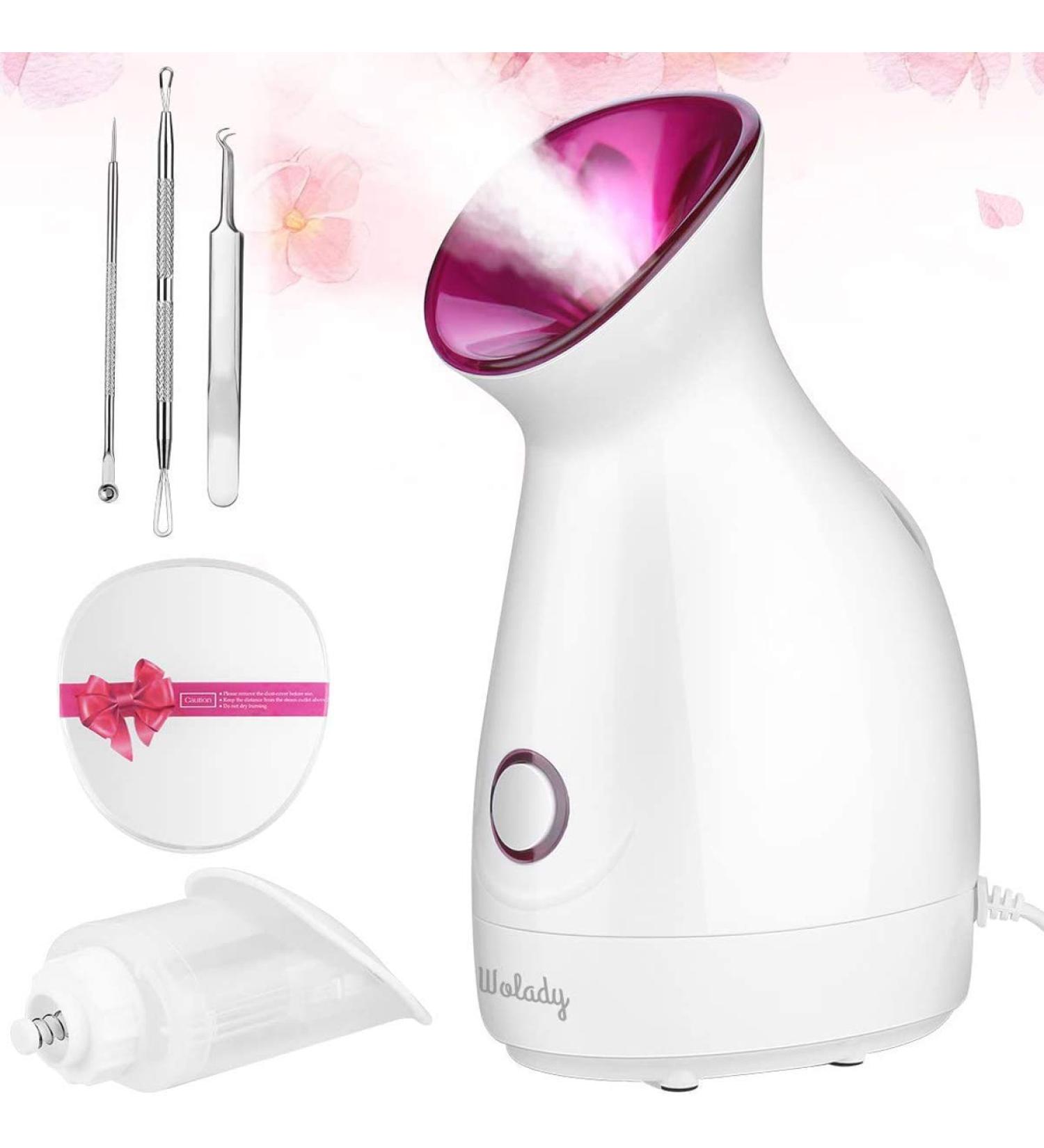 Facial Steamer SPA Sauna Face Humidifier Wolady Home Sauna Steamer Nano Ionic Warm Mist Humidifier Steamer with Stainless Steel Skin Kit for Pores Cleanse Clear Blackheads Acne Skin Cares (Middle) Pink - Buy Online on GoSupps.com