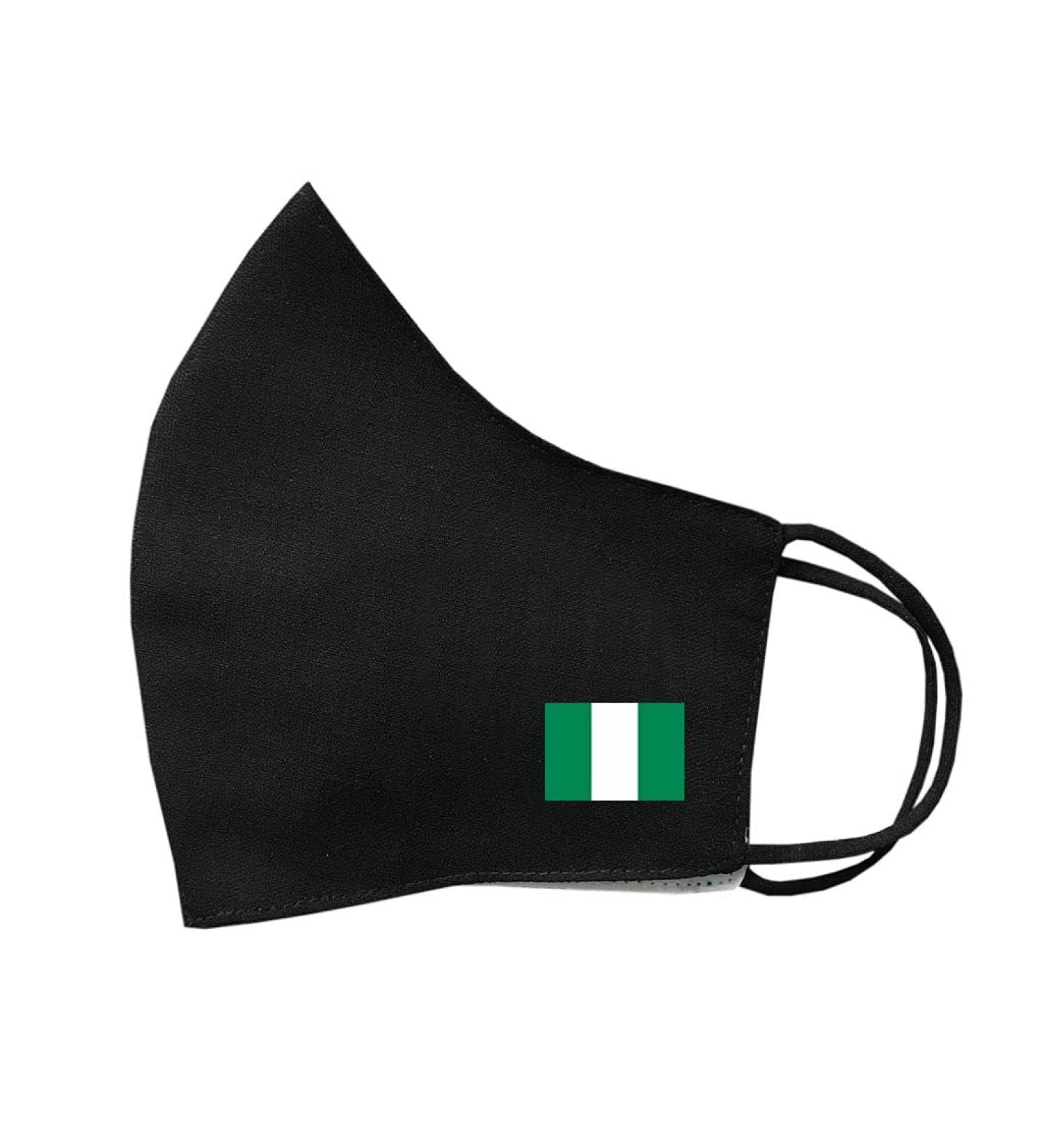 SET OF 4 X Nigerian Flag Cotton Face Mask Protective Covering Washable Reusable Breathable Cover Nigeria Mask Black 14.5 cm x 13 cm