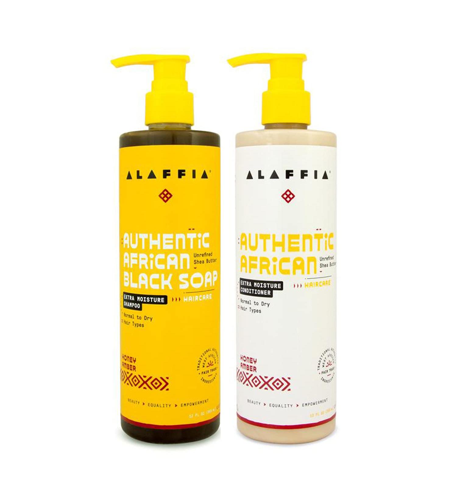 Alaffia African Black Soap Extra Moisture Shampoo & Conditioner - 12 Fl Oz - For Normal to Dry Hair - Reduce Frizz, Restore Moisture - Honey Amber - Buy Online on GoSupps.com