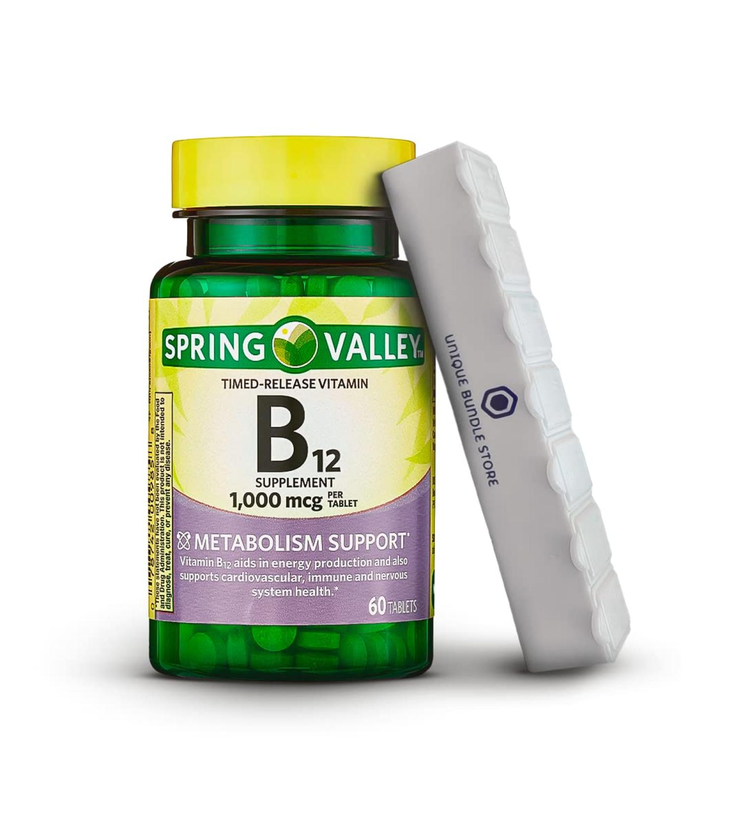 Spring Valley B12 1000 mcg Timed-Release Tablets + 7 Day Pill Organizer - 60 Count - Buy Online on GoSupps.com