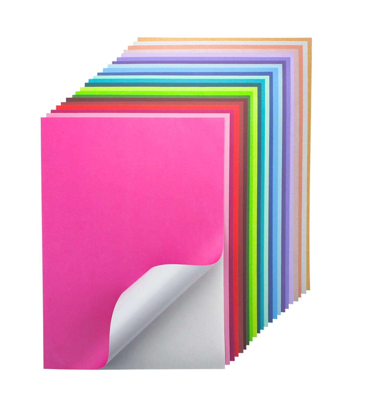 24 Sheets A4 Self Adhesive Cardstock Paper | 22 Colored Printable Sticker Sheets for Crafts | Compatible with Cricut & Die Cutting Machines - Buy Online on GoSupps.com