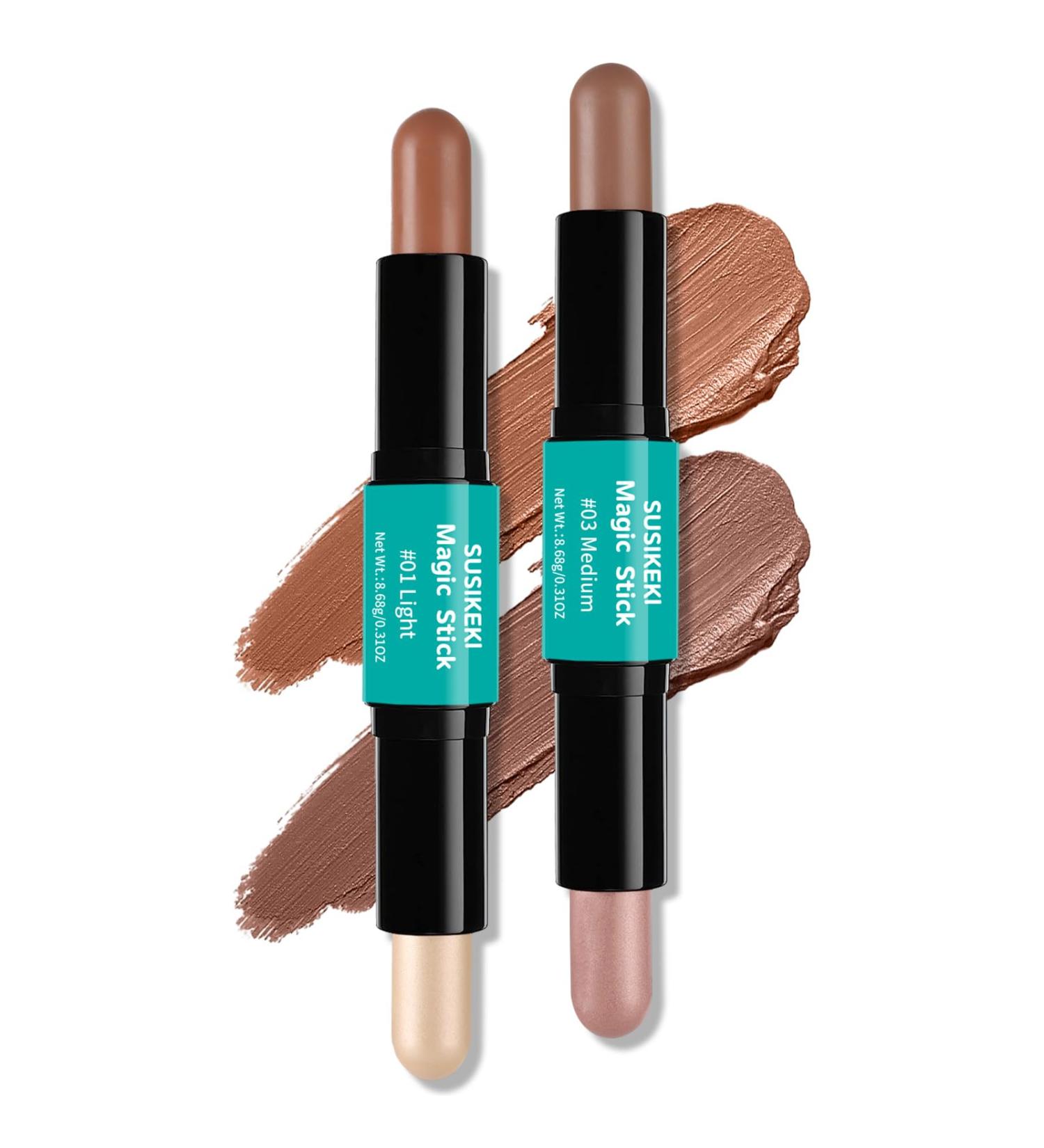 Contour Stick Set - 2Pcs Dual-Ended Highlighter & Contouring Makeup for All Skin Tones | Long Lasting Waterproof Cream Bronzer & Highlighting Pen - Buy Online on GoSupps.com