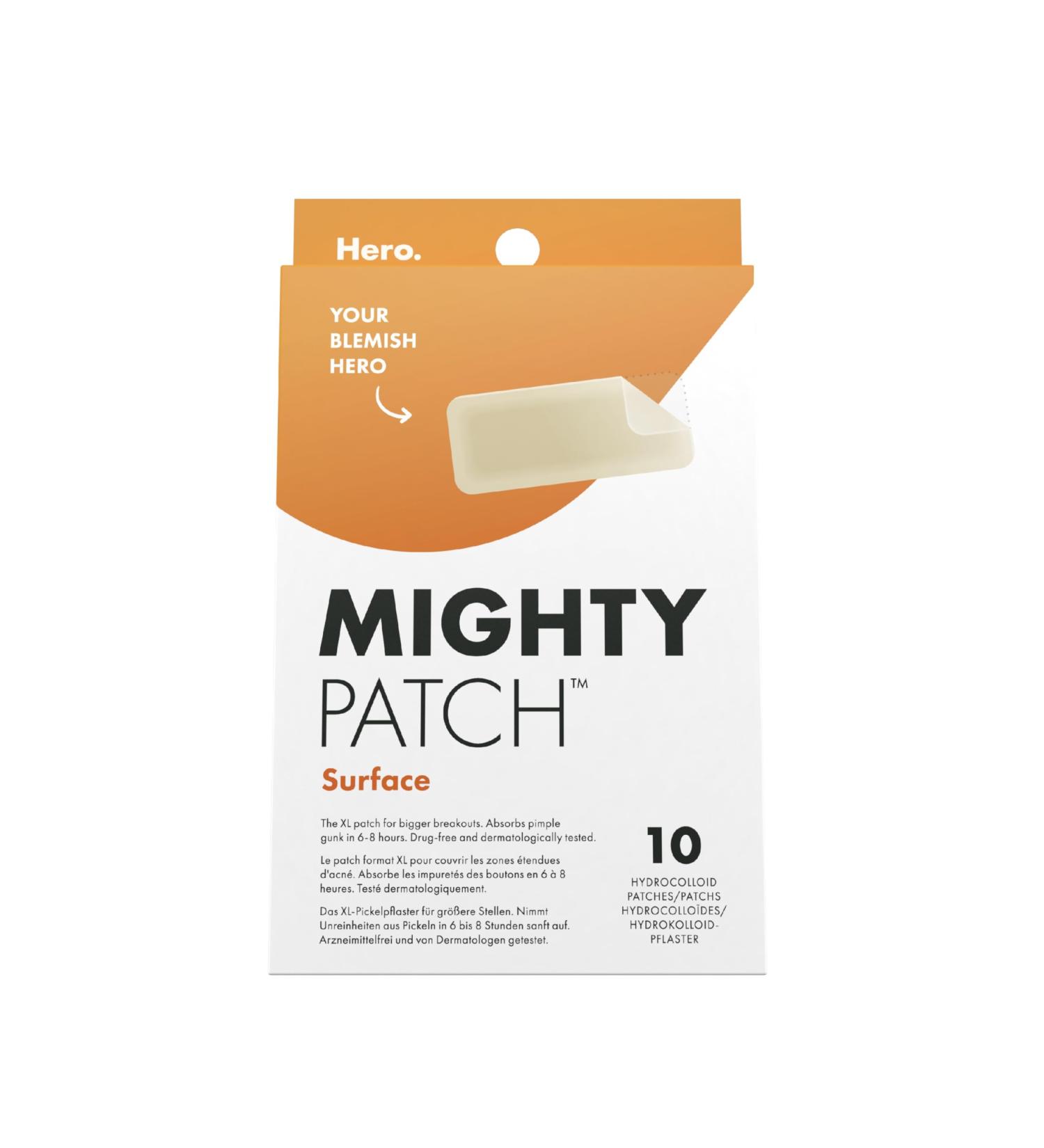 Hero Cosmetics Mighty Patch XL - 10 Large Hydrocolloid Surface Spot Patches | Day & Night Acne Treatment Stickers for Face & Body - Buy Online on GoSupps.com