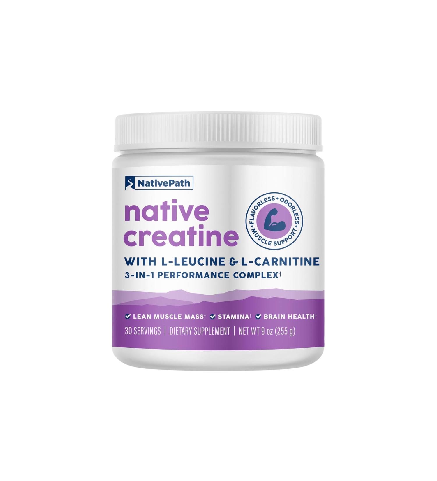 NativePath Creatine Monohydrate Powder with L-Leucine & L-Carnitine - Supports Muscle Health for Men & Women - 30 Servings 9 Ounce (Pack of 1) - Buy Online on GoSupps.com