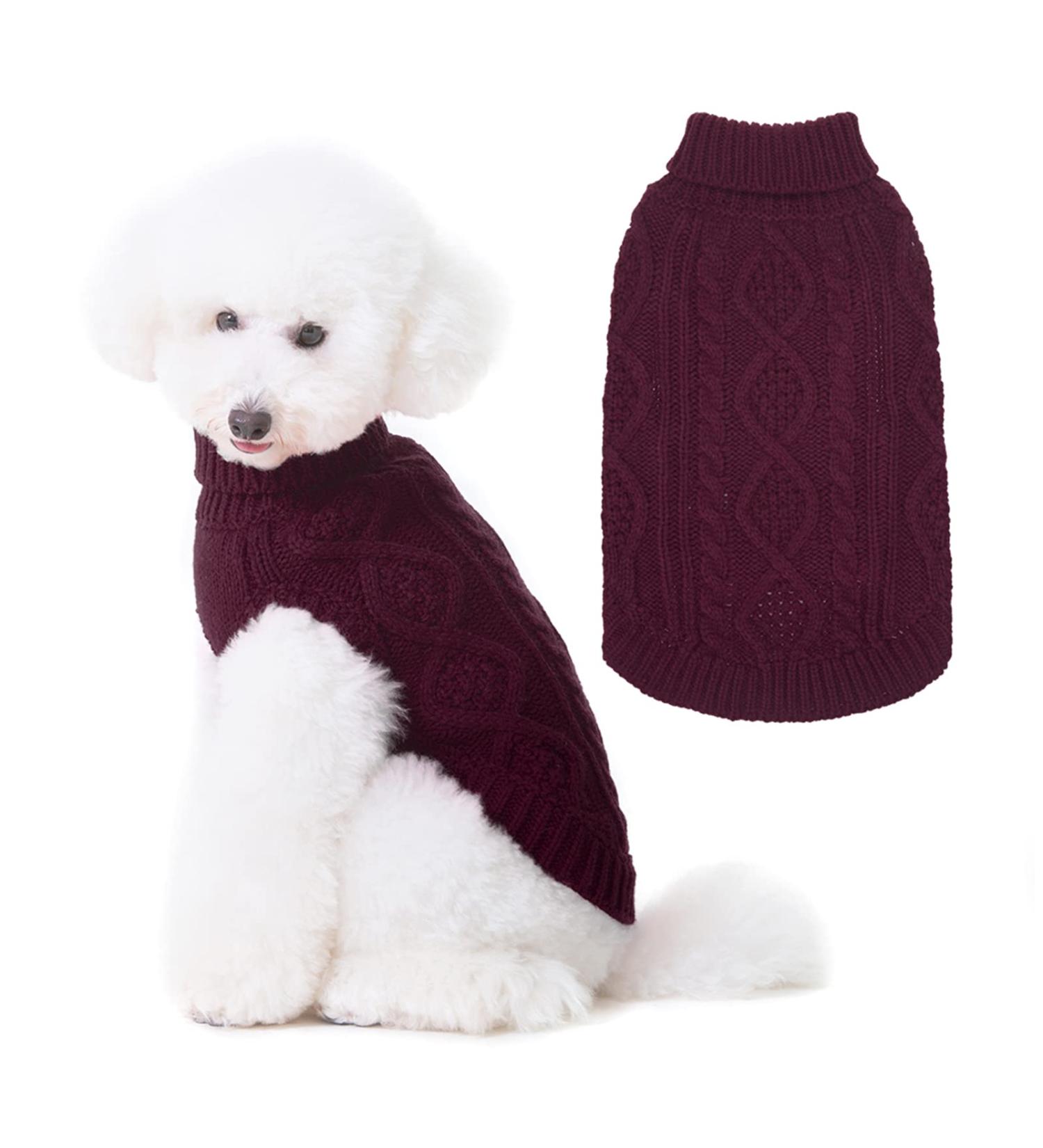 Bingpet Turtleneck Knitted Sweater for Dogs & Cats - Classic Braid Pattern Warm Winter Coat Small Violet 1 Pack - Buy Online on GoSupps.com