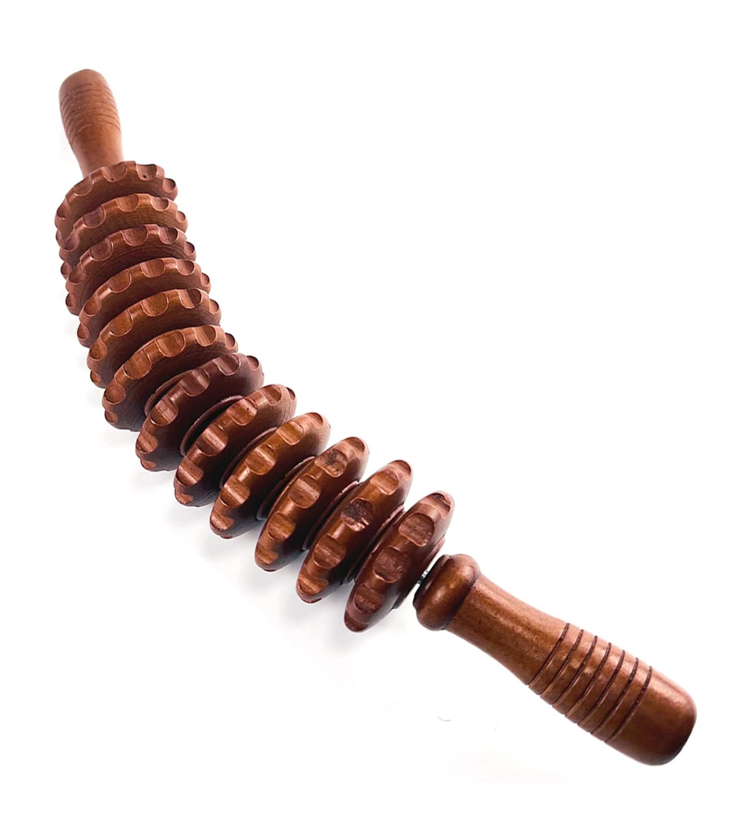 Wooden Massage Roller - Back & Body Massage Device with Handle | Ideal for Neck Legs & Back Pain Relief - Buy Online on GoSupps.com