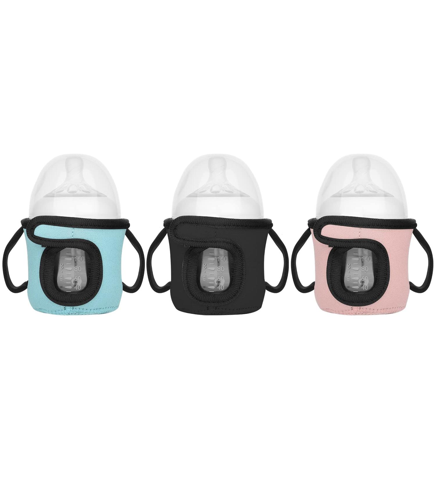 Beautyflier Set of 3 Glass Baby Bottle Sleeves with Double Handles Neoprene Holder for Philips Avent Natural 4oz 5oz and More (Pink+Black+Blue  4-5OZ) Pink+Black+Blue 4-5 Ounce - Buy Online on GoSupps.com