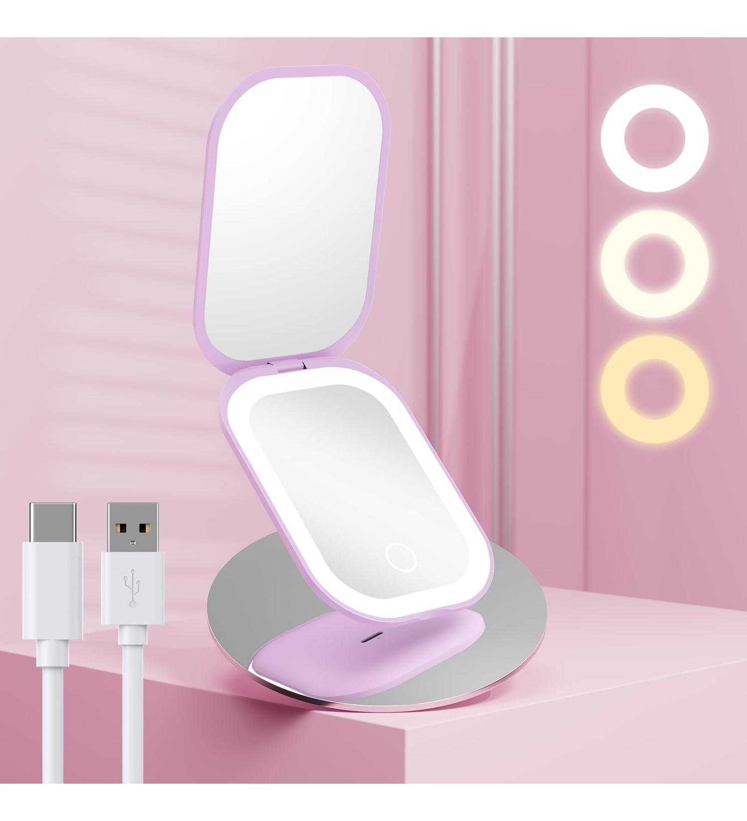 Benbilry Ultra-Slim Lighted Compact Travel Makeup Mirror Rechargeable 1X/3X LED Pocket Mirror with 3 Color Dimmable Lights Magnetic Closure & Memory Function Small Hand Mirror for Purse Purple - Buy Online on GoSupps.com