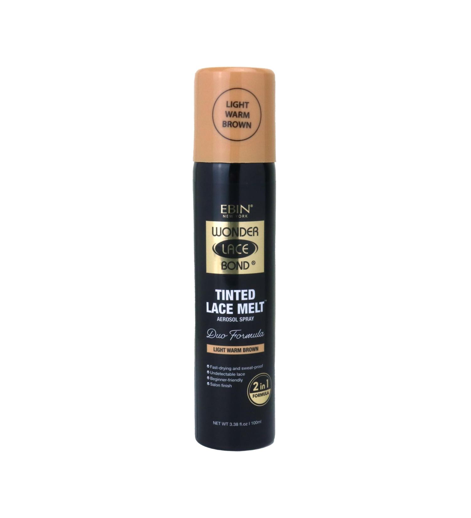 EBIN NEW YORK Wonder Lace Bond Tinted Lace Melt Aerosol Spray - Light Warm Brown 3.38oz/ 100ml - Quick Dry No Transfer Formula Humid Resistant Infused with Keratin for Protect Skin Paraben Free 3.38 Fl Oz (Pack of 1) LIGHT WARM BROWN - Buy Online on GoSupps.com
