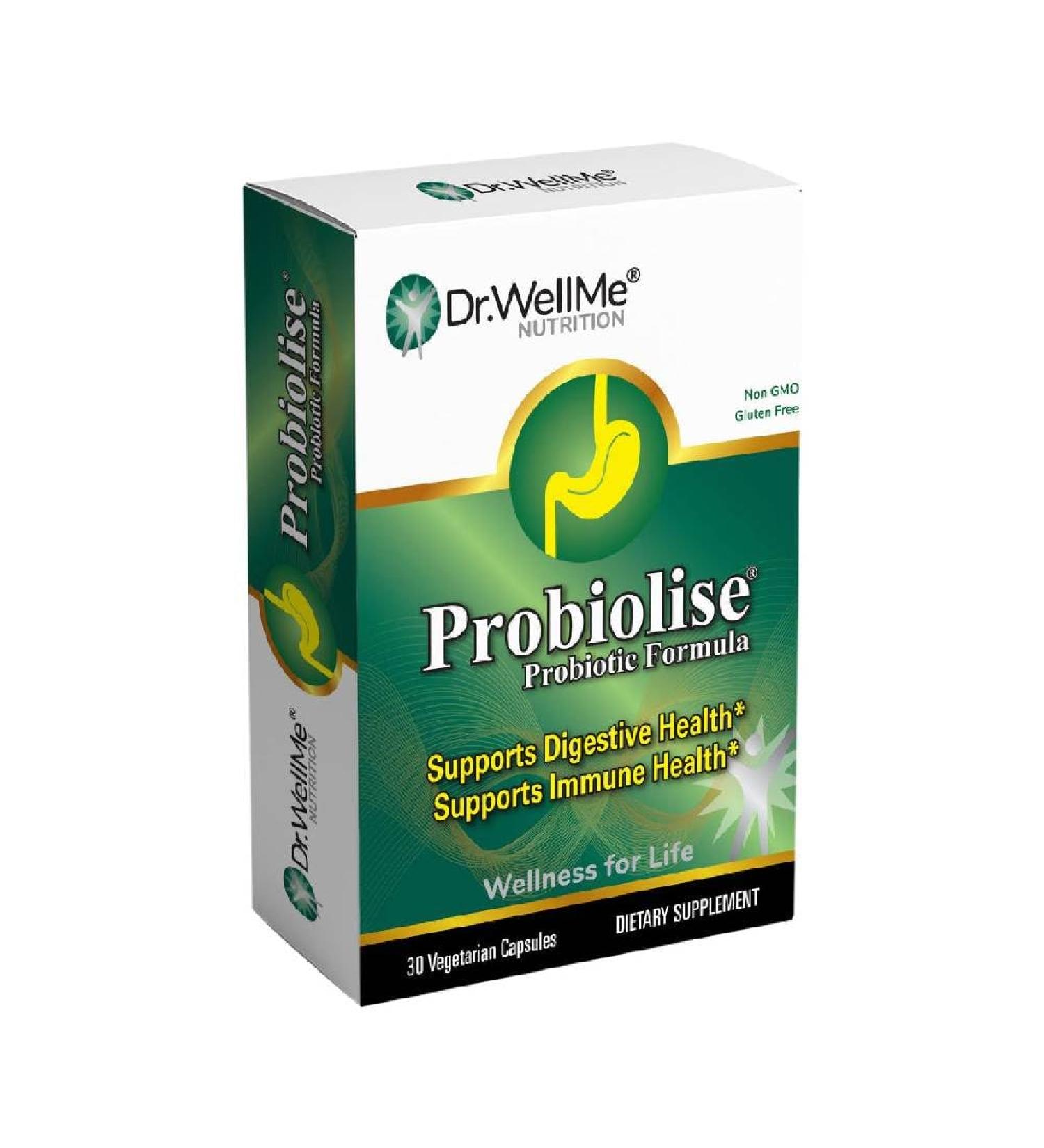 DR WELLME NUTRITION Probiolise Probiotic Capsules | Digestive Balance & Gut Flora | Prebiotic Enriched Formula | Bloating & Gas | Wellness Health | Vegetarian Gluten Free