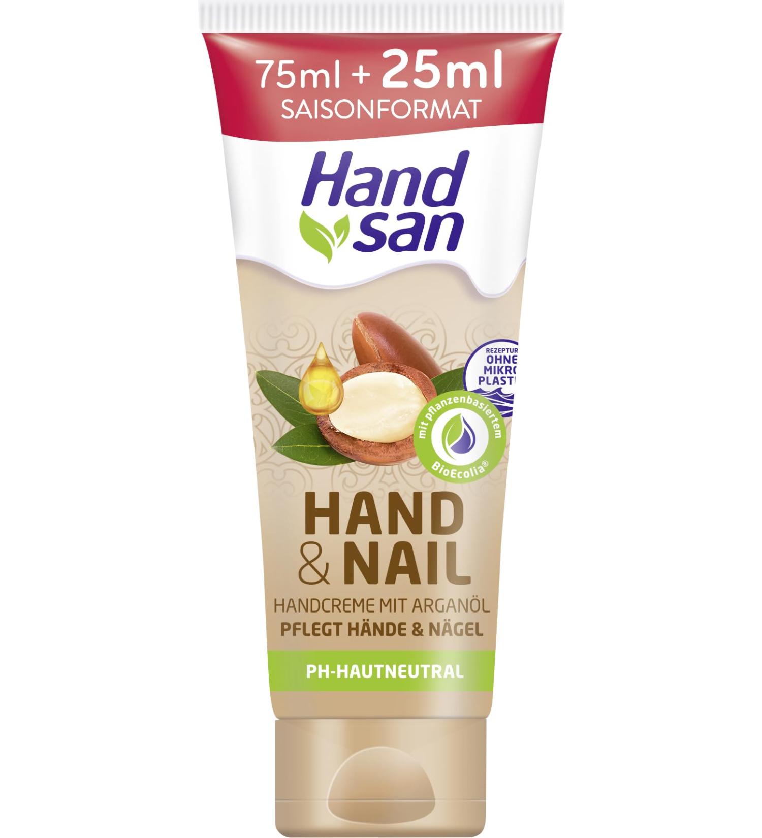 1 x Handsan hand cream hand & nail with argan oil/75 ml & 33% free/hand & nail care/provides intensive moisture/for dry cuticles