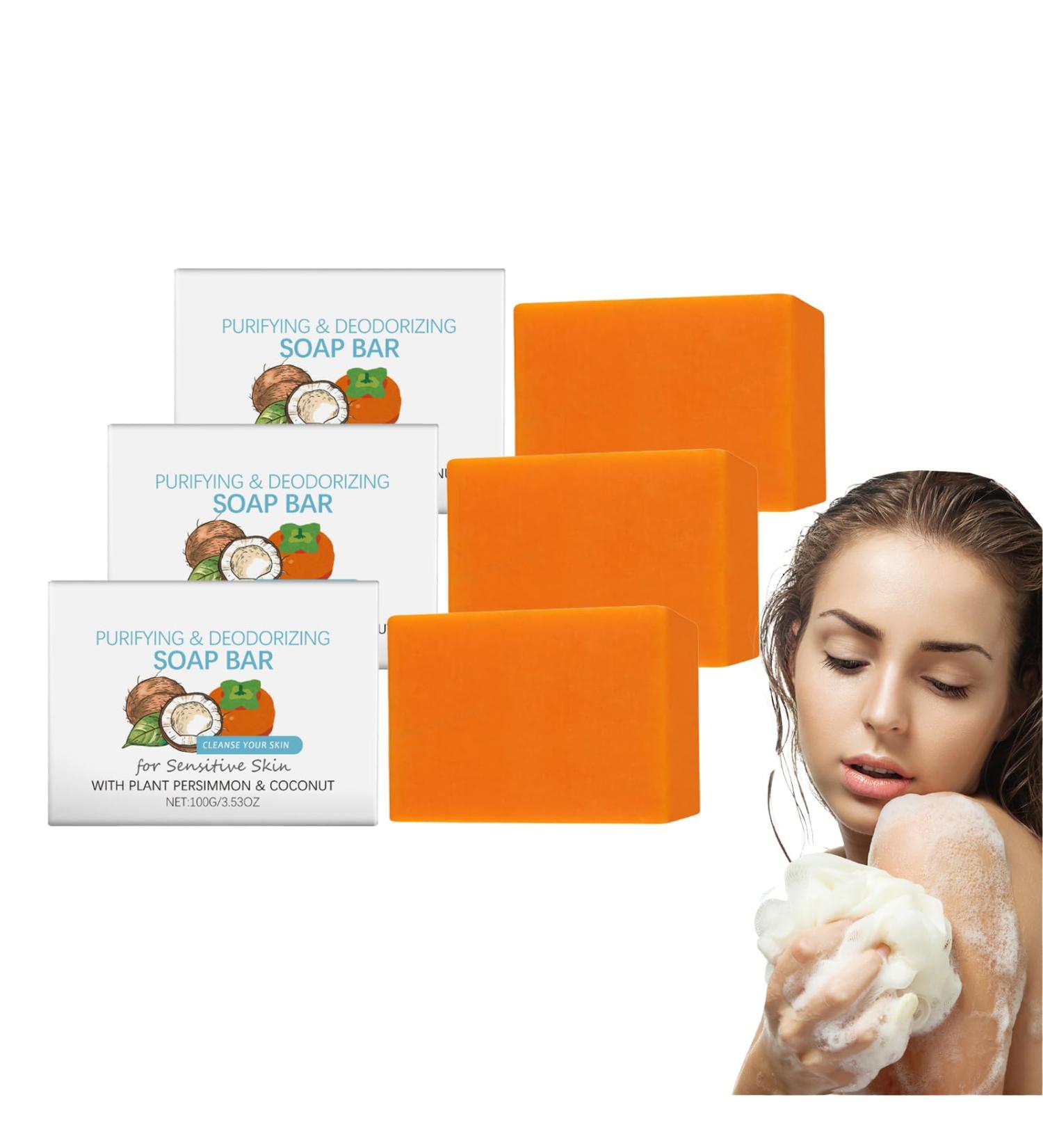 VKaoess Coconut & Persimmon Solid Soap Bar Natural Eco Friendly Body Wash Bar for face and body gentle cleansing for natural skin refreshing scent for men and women 3 pieces - Buy Online on GoSupps.com