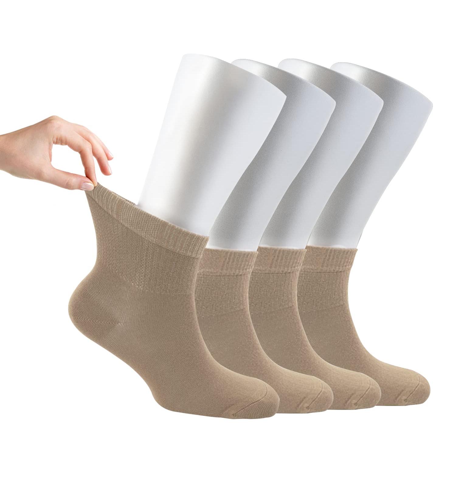 Cosyfeel Women Loose Diabetic Socks | 4-Pack Neuropathy Ankle Socks for Ladies | Super Soft Eco-Friendly Bamboo Material | Durable with Seamless Toe | Multicolour Patterns | 4 Seasons 4-7 LIGHT BEIGE - Buy Online on GoSupps.com