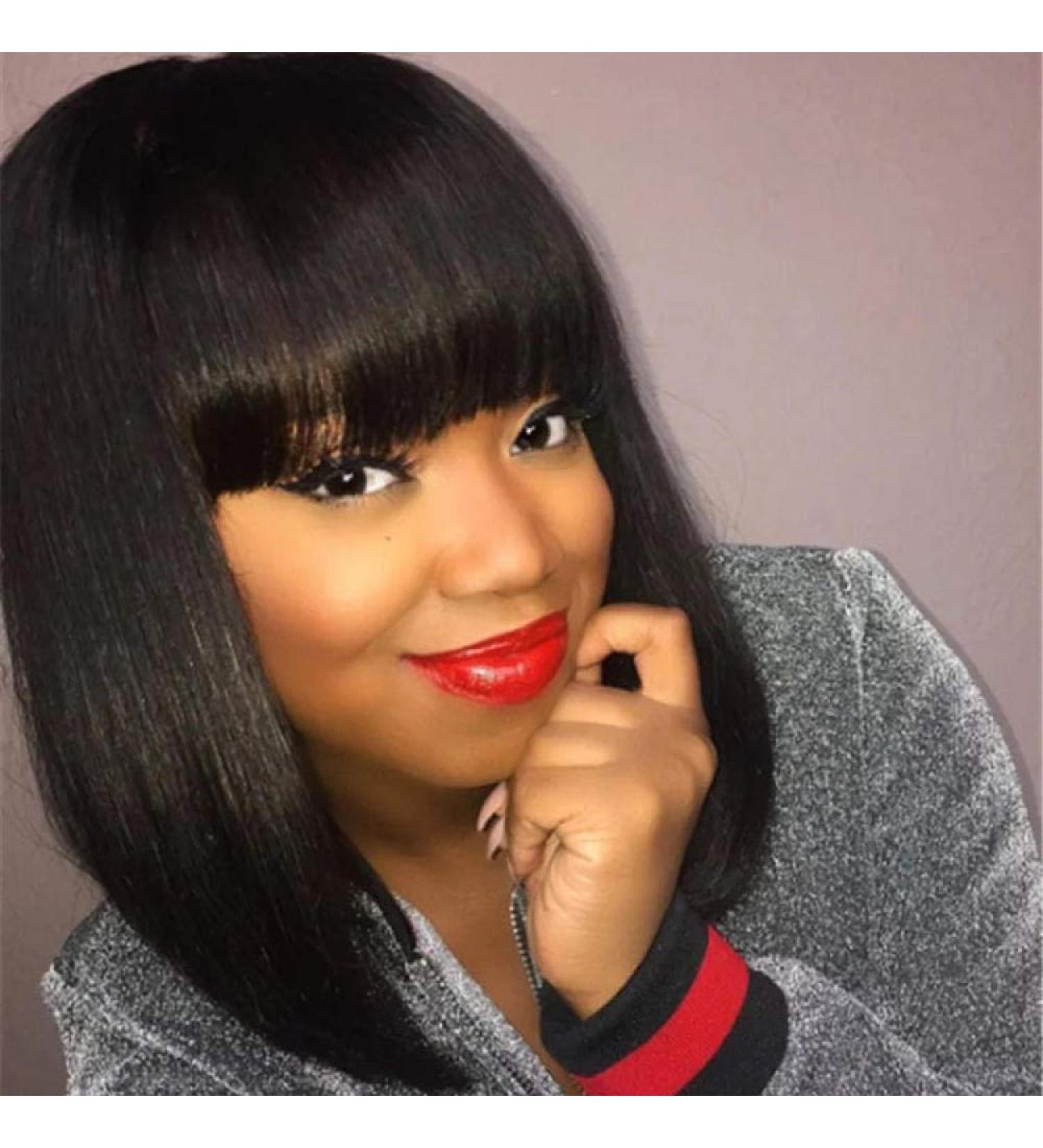 Stylish Dark Brown Long Straight Wig with Flat Bangs African & European American Fashion - Buy Online on GoSupps.com