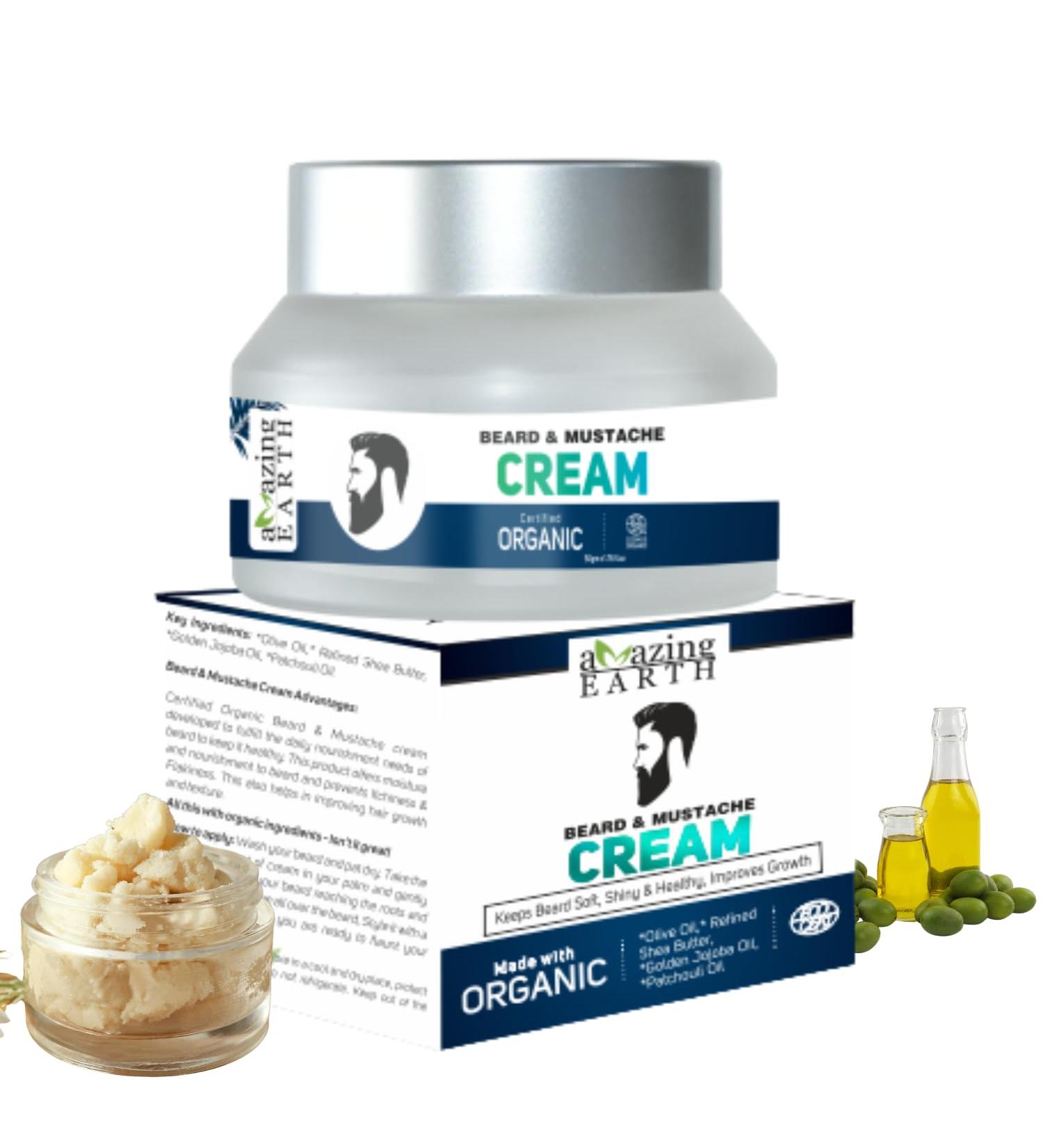 AMAzing Earth Organic Beard & Mustache Cream for Men | Vegan Chemical-Free Hair Growth 50g - Buy Online on GoSupps.com