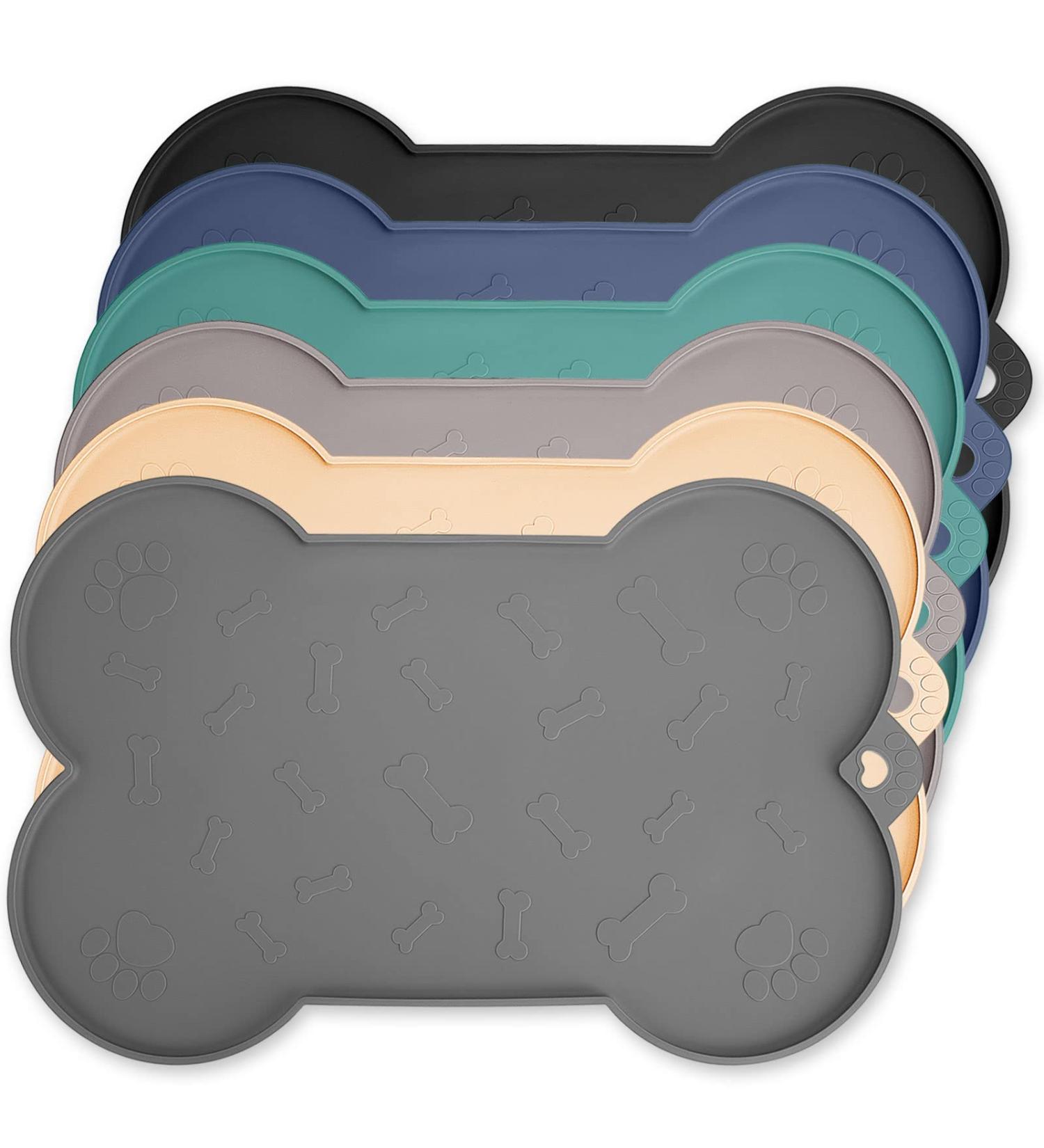 Dog Bowl Mat - Silicone Pet Mat for Food and Water - Waterproof Feeding Tray with Lip - Dark Grey - 17.7 x 11.8 - Buy Online on GoSupps.com