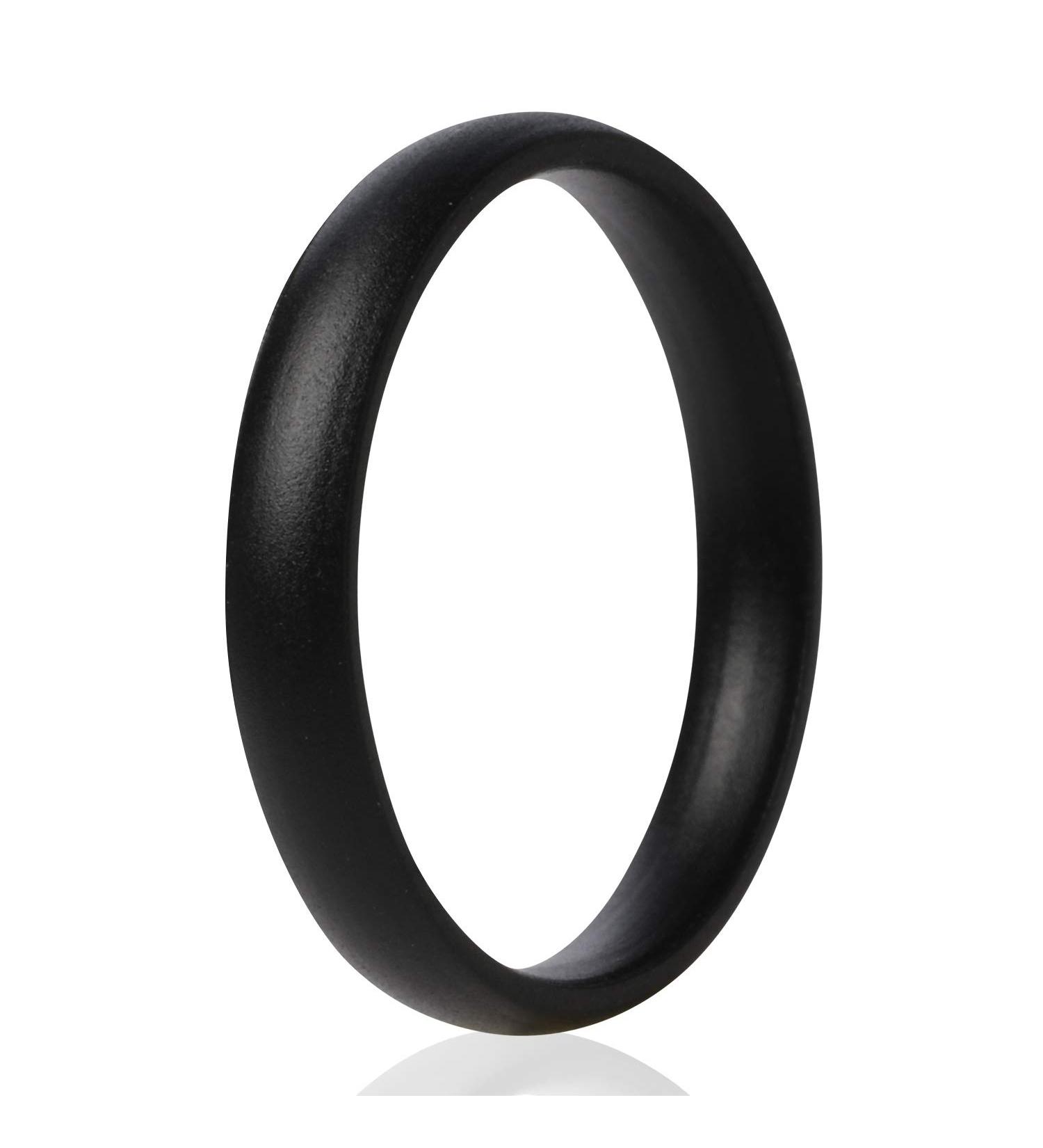 ThunderFit Super Thin Stackable Silicone Wedding Bands - Black - 3mm Width - 1.5mm Thickness - Size 4.5-5 (15.7mm) - Buy Online on GoSupps.com