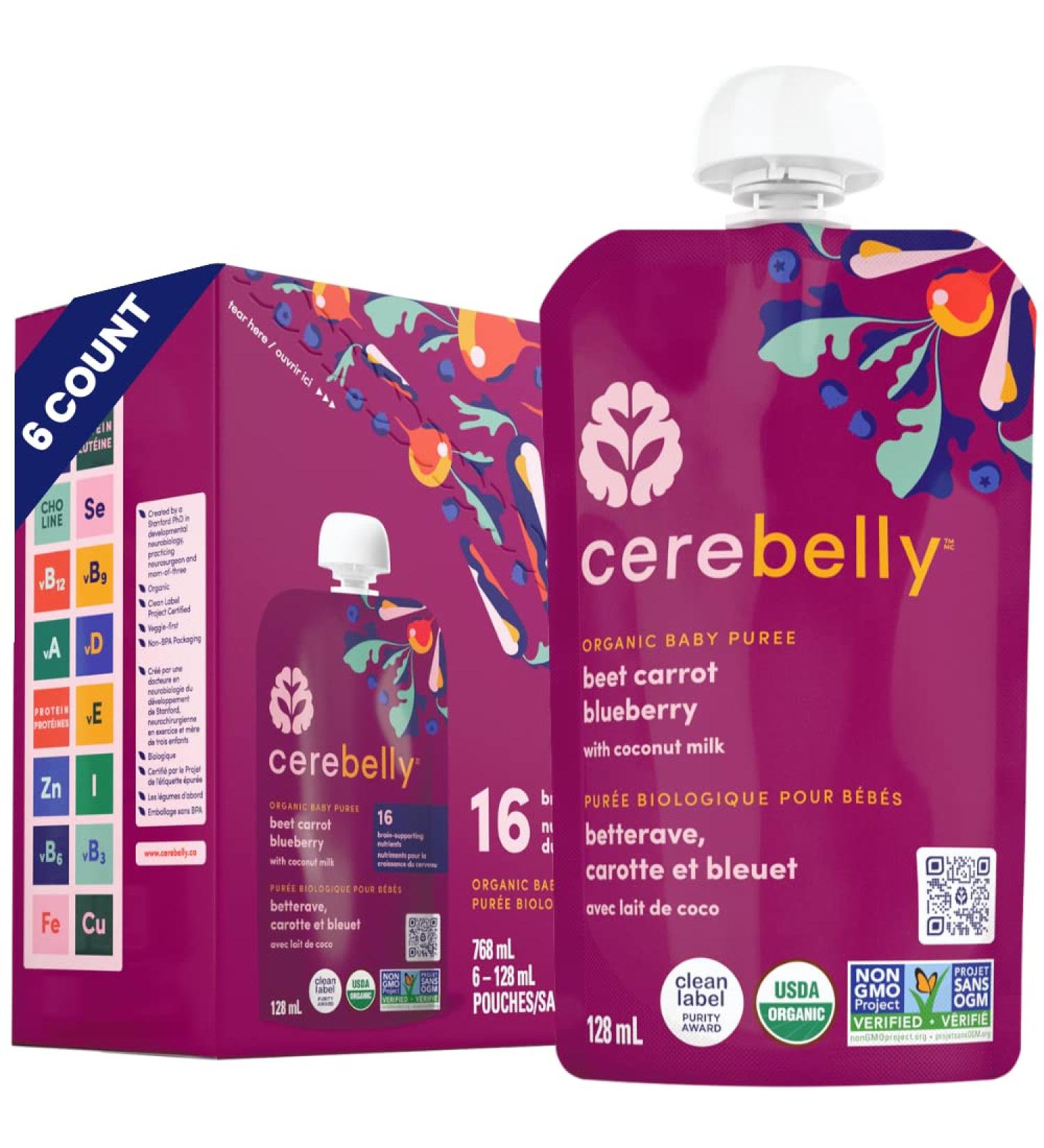 Cerebelly Organic Baby Food Pouches Beet Carrot Blueberry (4 Ounce 6 Count) Toddler Snacks - 16 Nutrients from Superfoods - Healthy Snacks Gluten-Free Ingredients BPA-Free No Added Sugar Beet Carrot Blueberry 4 Ounce (Pack of 6) - Buy Online on GoSupps.com