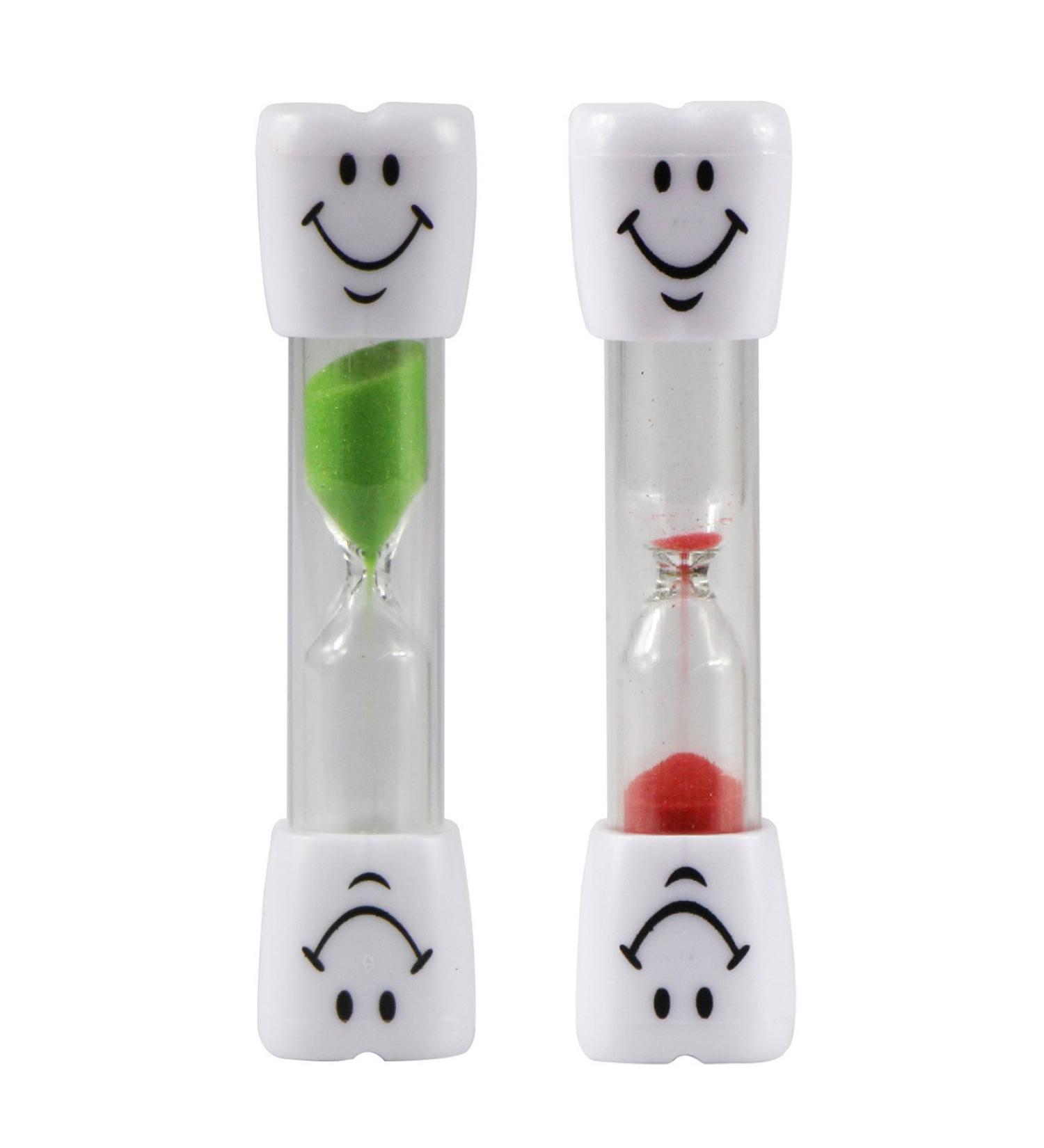 UOOOM 2pcs 3 Minutes Kids Toothbrush Timer Smiling Face Sand Timer Hourglass (Red+Green)