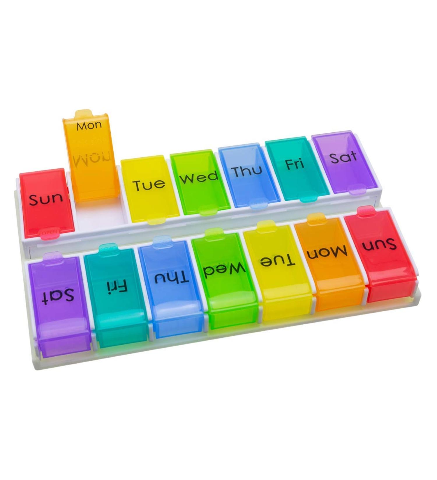 Ezy Dose 14-Day Pill Organizer - X-Large Detachable Compartments - Rainbow Colors - Buy Online on GoSupps.com