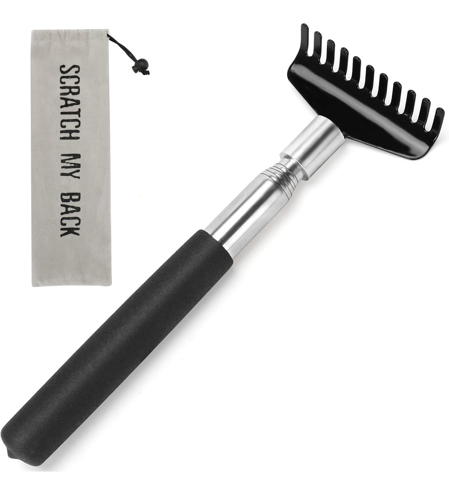 Flanker-L Oversized Portable Extendable Back Scratcher Upgraded Metal Stainless Steel Telescoping Back Scratcher Tool with Canvas Carrying Bag - Black - Buy Online on GoSupps.com