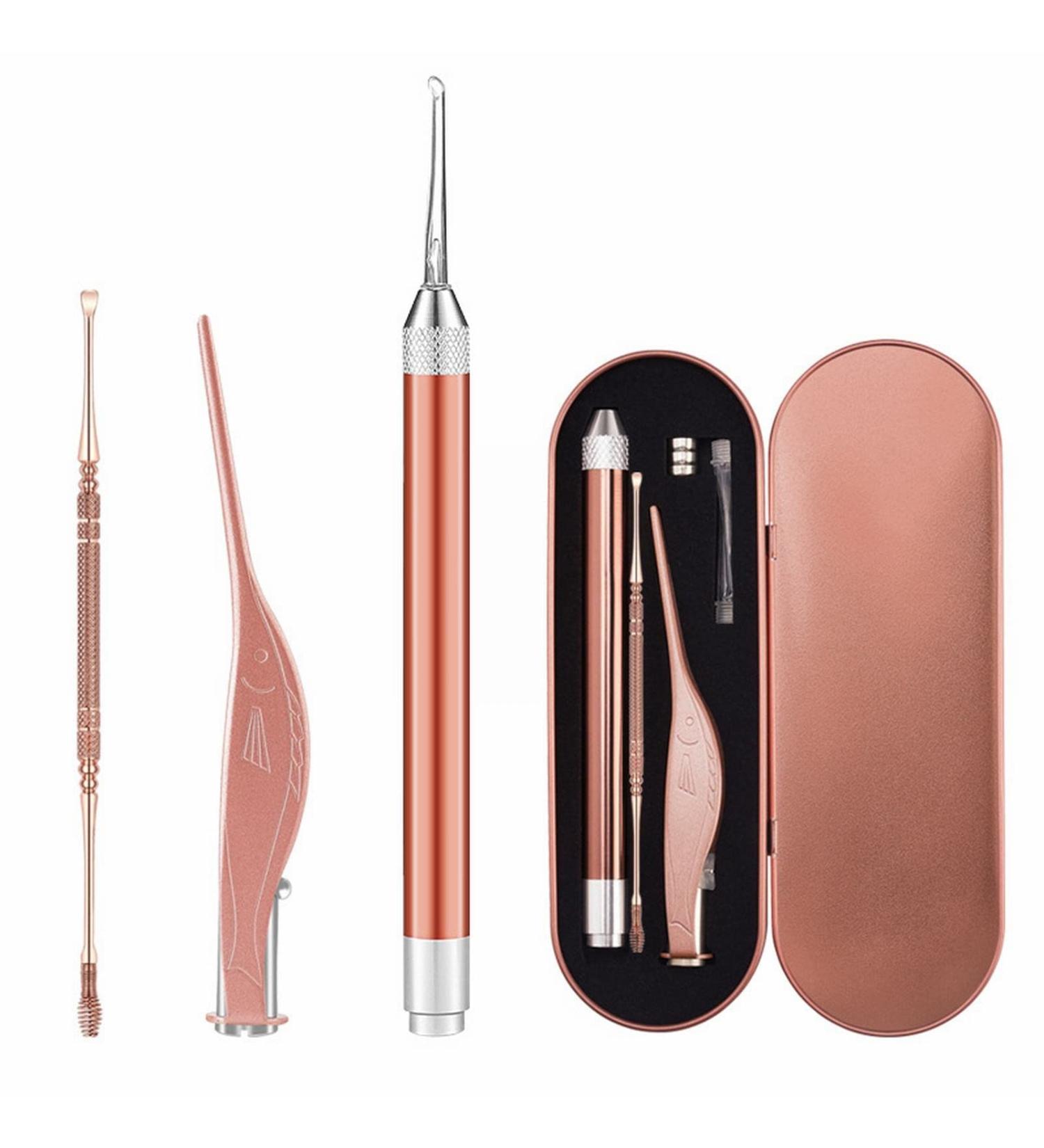 3pcs Ear Wax Removal Tool Set with LED Flashlight - Stainless Steel Ear Cleaner for Baby and Adults - Rose Gold - Buy Online on GoSupps.com