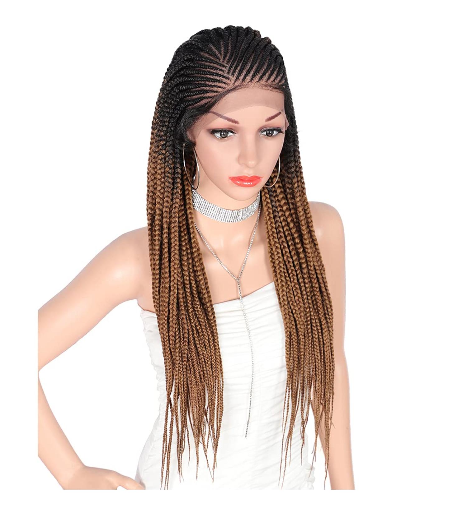 Kalyss 28 Hand-Braided Lace Frontal Twist Braids Wig for Black Women - Ombre Black to Brown Synthetic Lightweight - Buy Online on GoSupps.com
