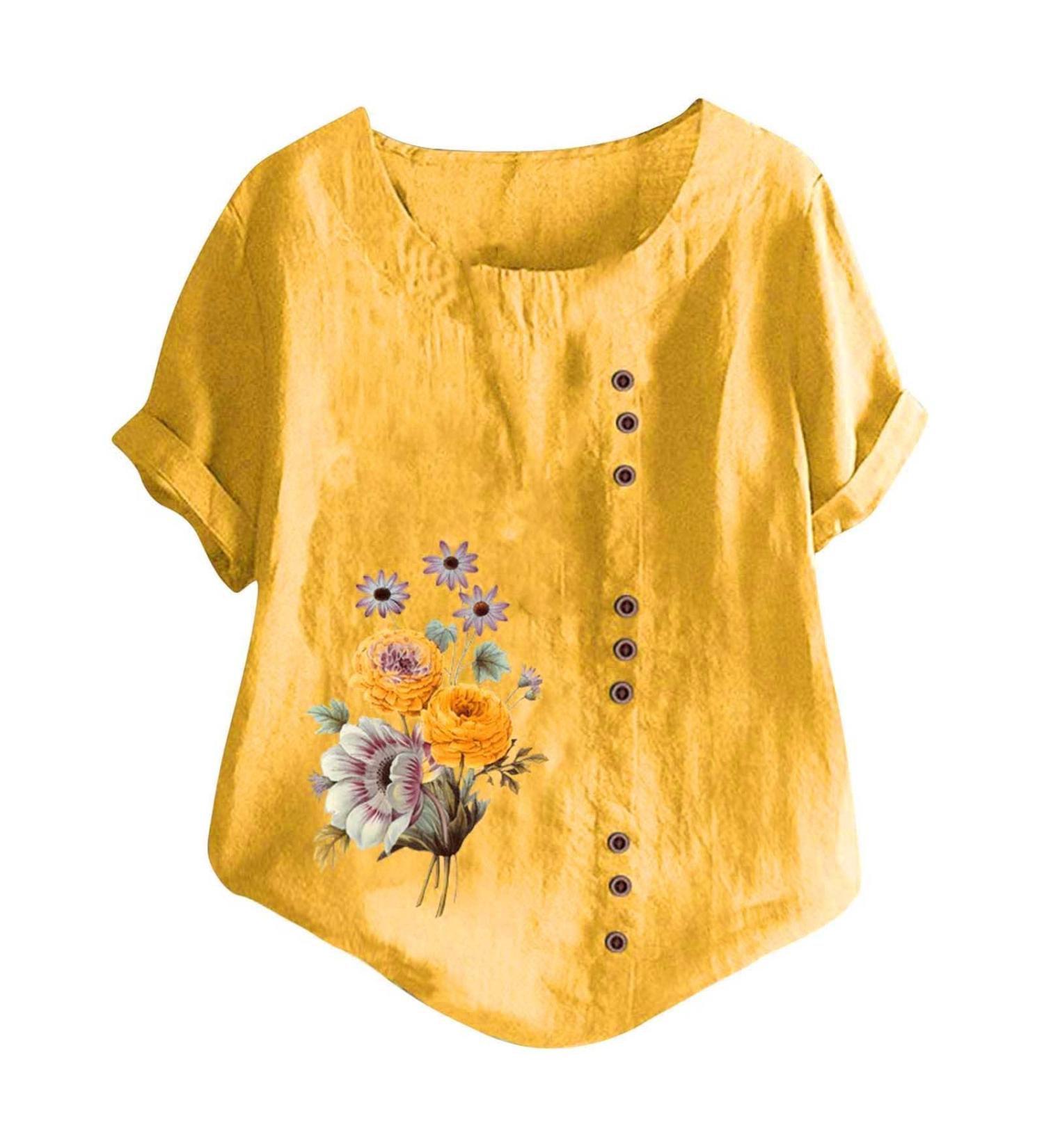 Shop Monochrome Round-Neck Women's T-Shirt - Summer Loose Basic Tee - White & Yellow XL - International Shipping Available - Buy Online on GoSupps.com