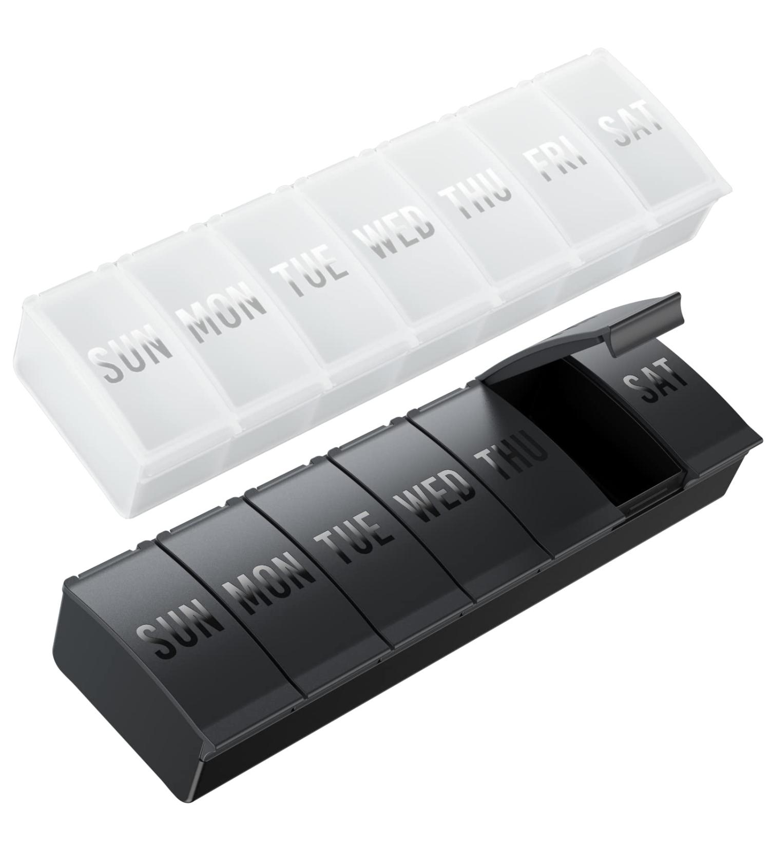 iBune 2 Pack Large Pill Organizers Weekly Medicine Organizer - White + Black | 7 Day Pill Boxes for Vitamins, Fish Oil & Supplements - Buy Online on GoSupps.com
