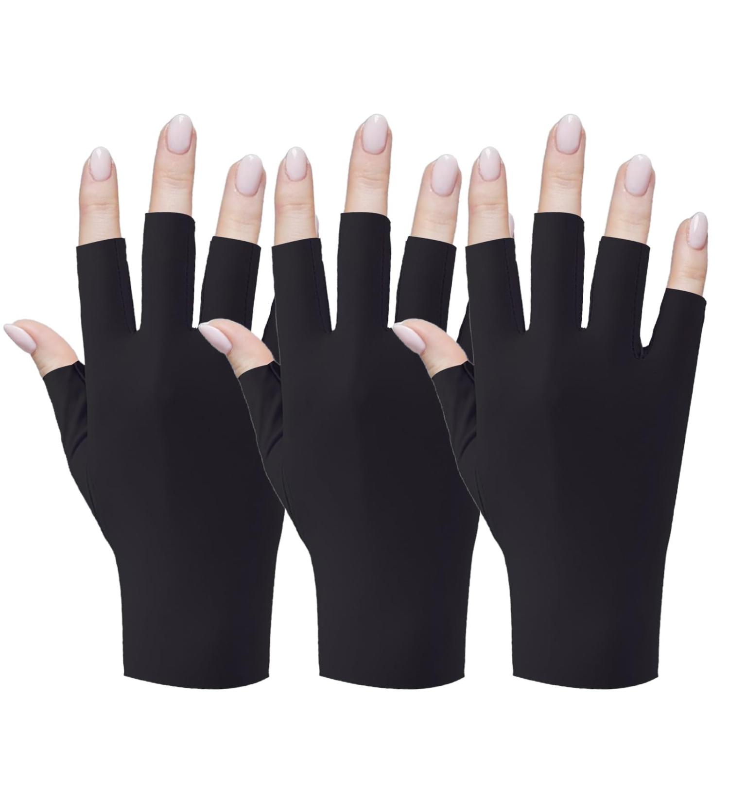 Baofuwan 3 Pairs UV Gloves for Nail Lamp Professional UPF50+ UV Protection Gloves for Manicures Nail Art Fingerless Gloves That Shield Skin from The Sun and Nail Lamp(Black) - Buy Online on GoSupps.com