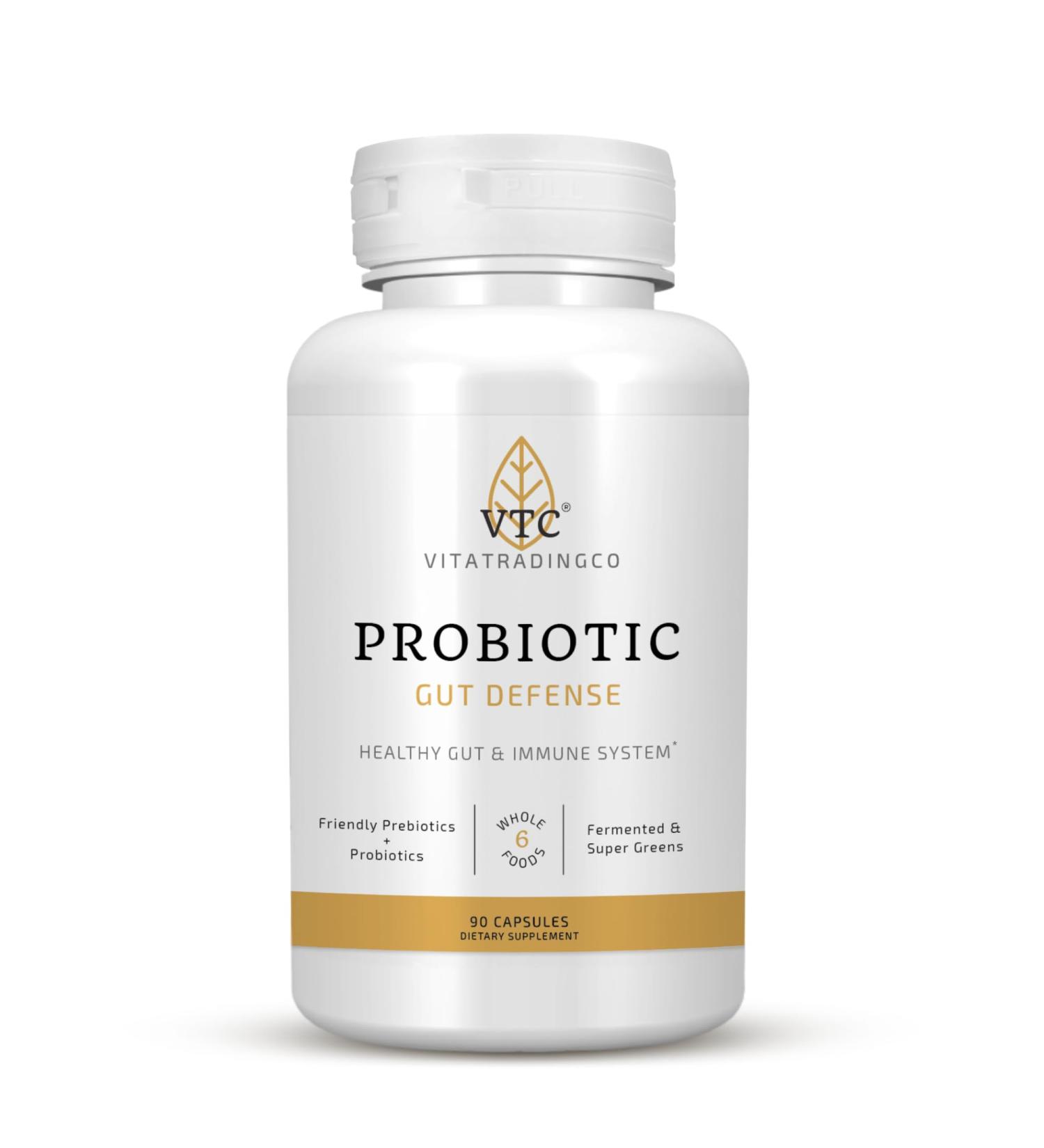 VTC VitaTradingCo. Probiotic Gut Defense | Probiotics and Prebiotics for Gut Health & Digestion | 1 Billion CFU with Whole Food Base | 90 Capsules - Buy Online on GoSupps.com
