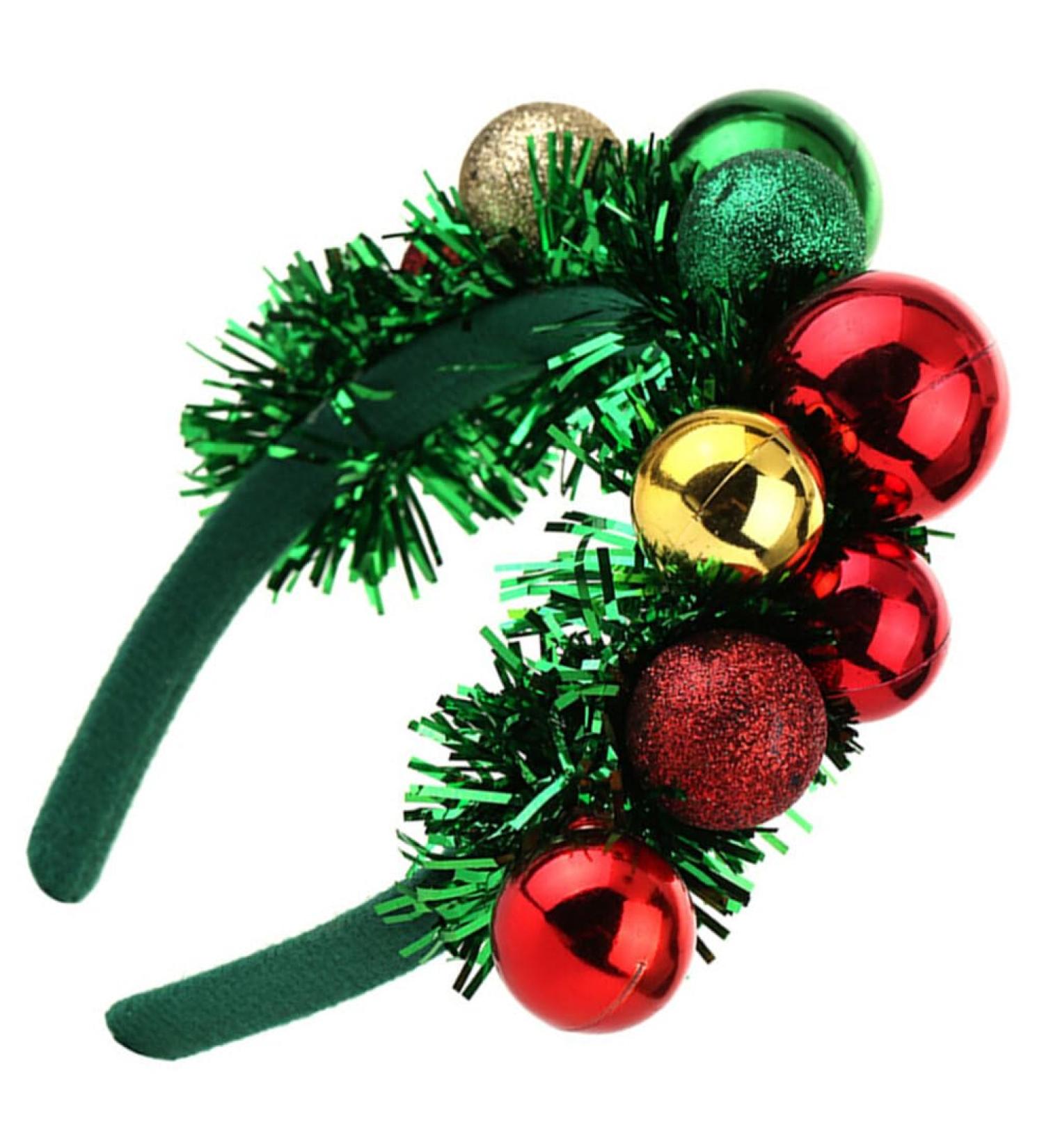 minkissy Christmas Ball Hairband Colorful Ball Headpieces with Green Tinsel Decor Xmas Party Headdress for Women Girls - Buy Online on GoSupps.com