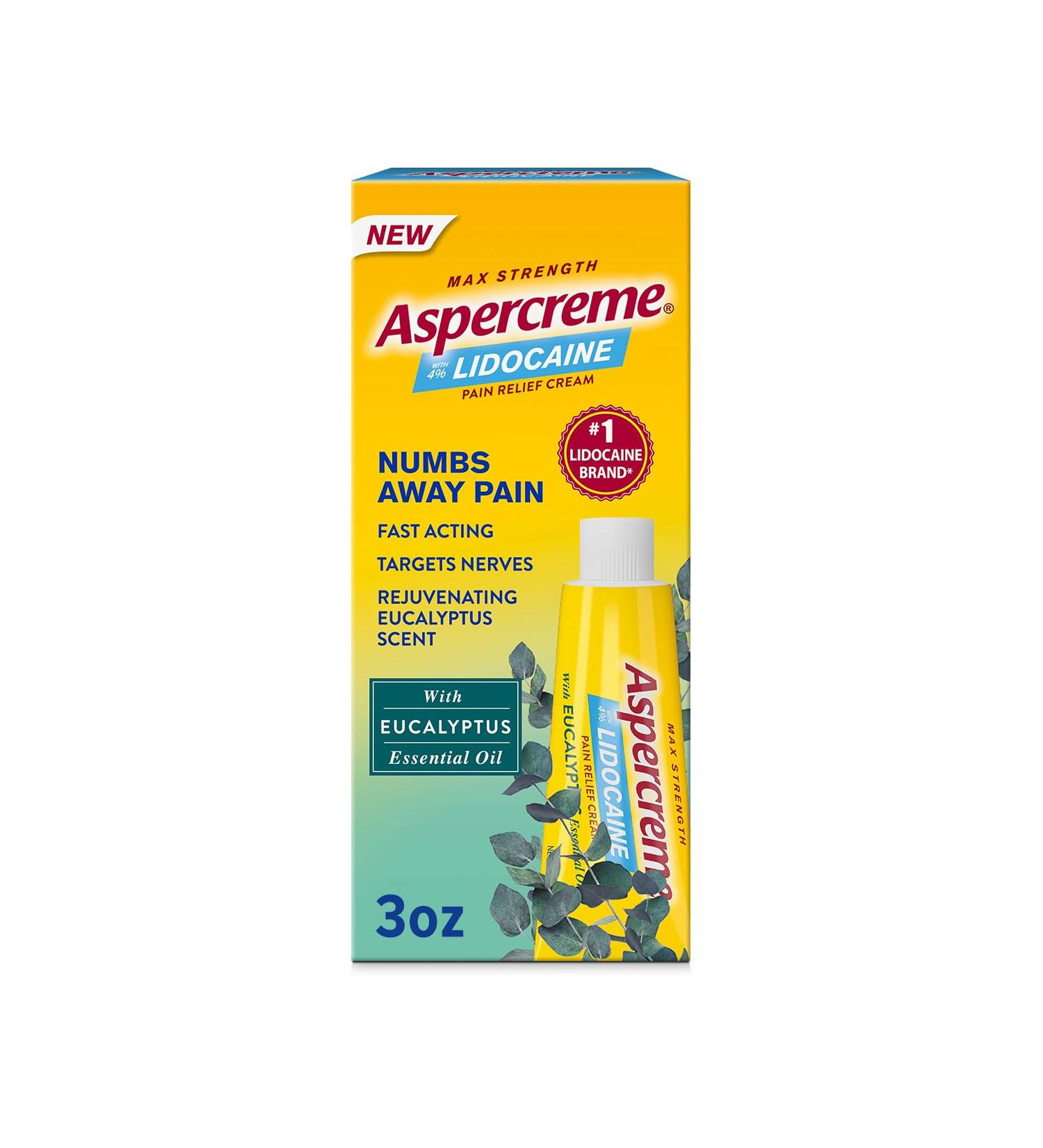 Aspercreme Essential Oils Lidocaine Pain Relief Cream - Max Strength Nerve Pain Relief with Aloe & Eucalyptus | 3 Oz - Shop Internationally - Buy Online on GoSupps.com
