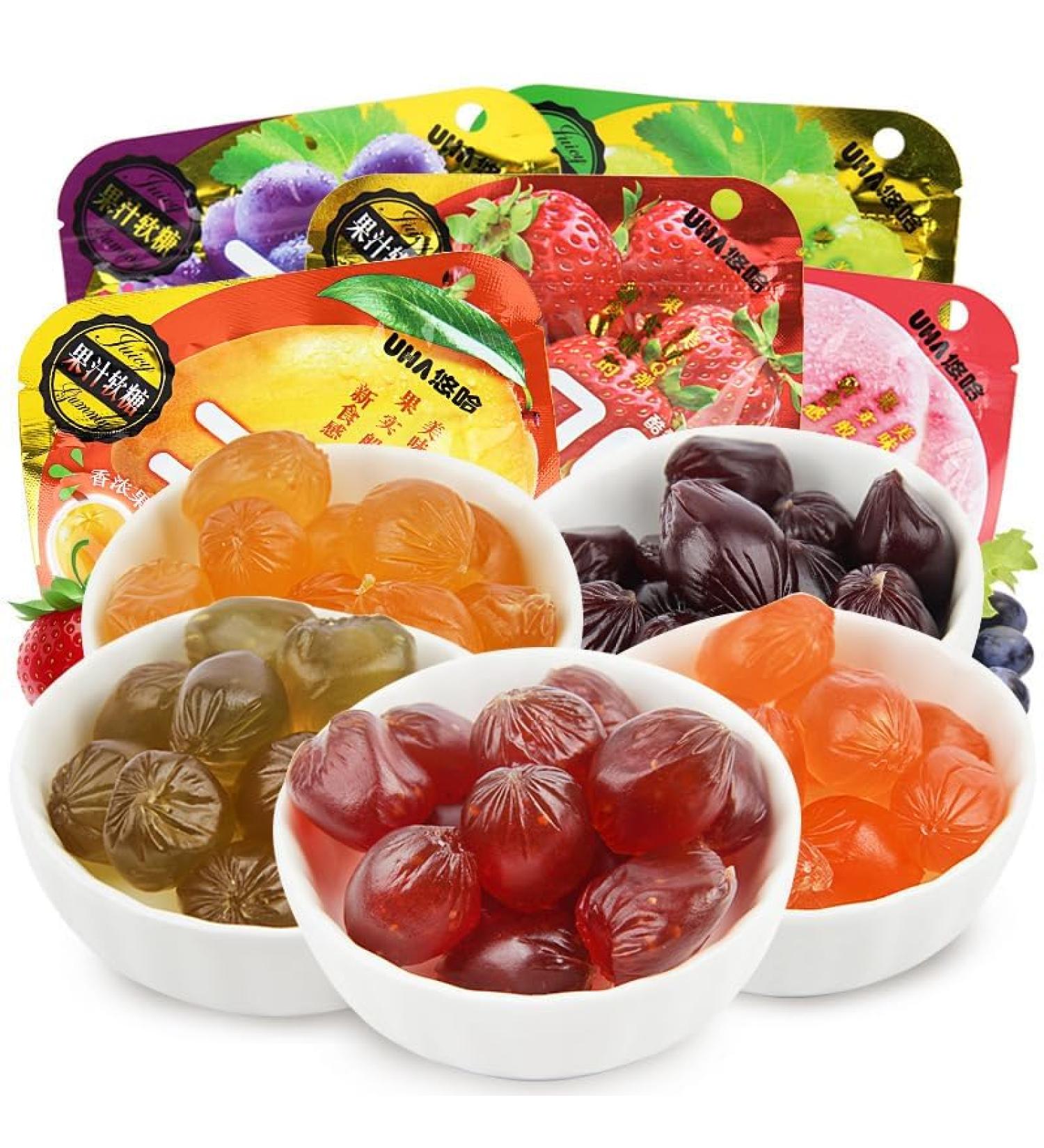 Juice Soft Candy Peeling Fruit Fudge Mixed Fruits Flavor Candy Snacks Grape White Peach Assorted Soft Candy Chewing Candy Desserts wedding candy Casual Snacks gift (Green grape flavor 5bag) Green grape flavor 5bag - Buy Online on GoSupps.com