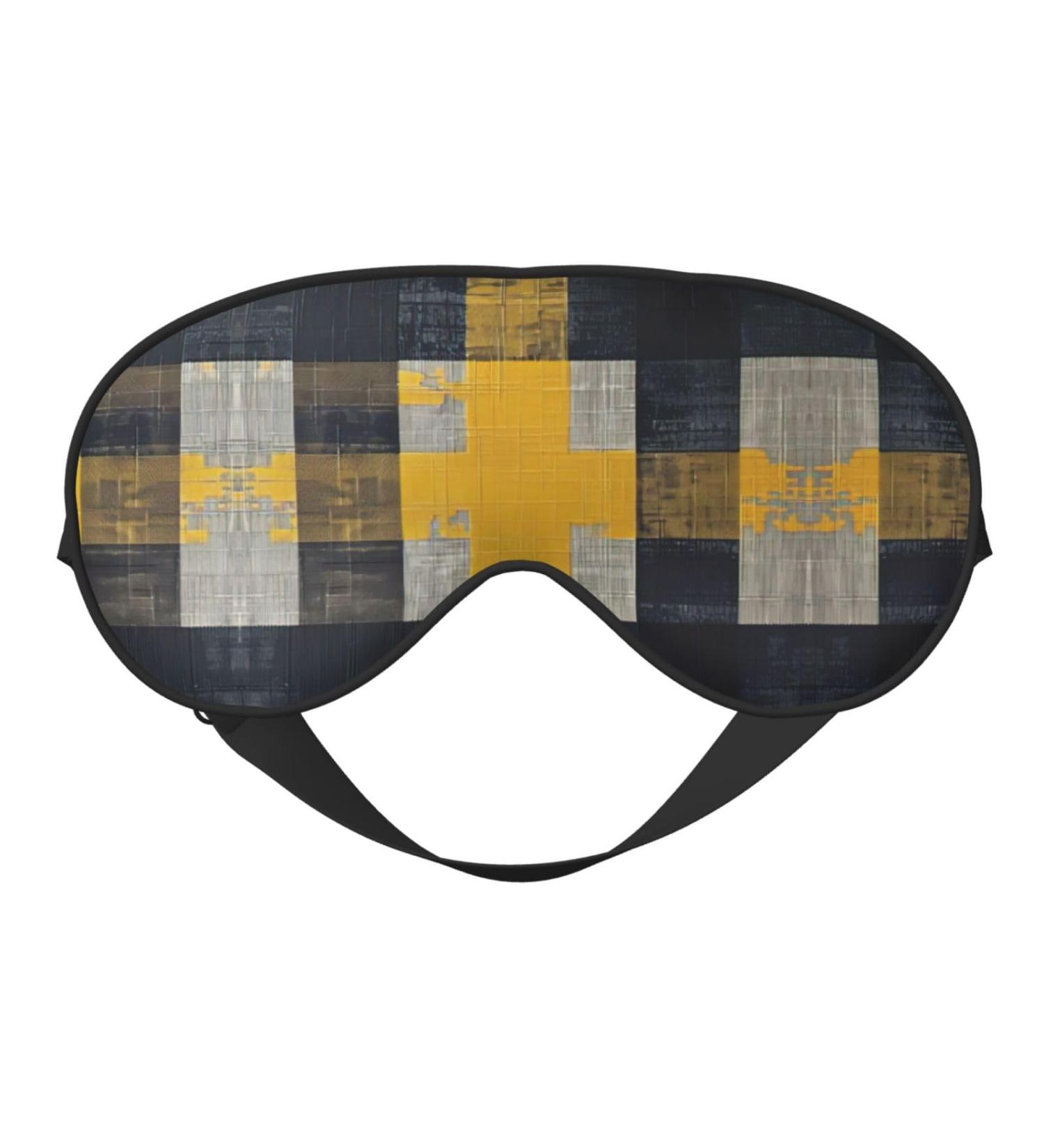 SSIMOO Double-Sided Eye Mask - Yellow Gray Black Plaid Print for Better Sleep Quality | Soft & Light Blocking | International Shipping Available - Buy Online on GoSupps.com