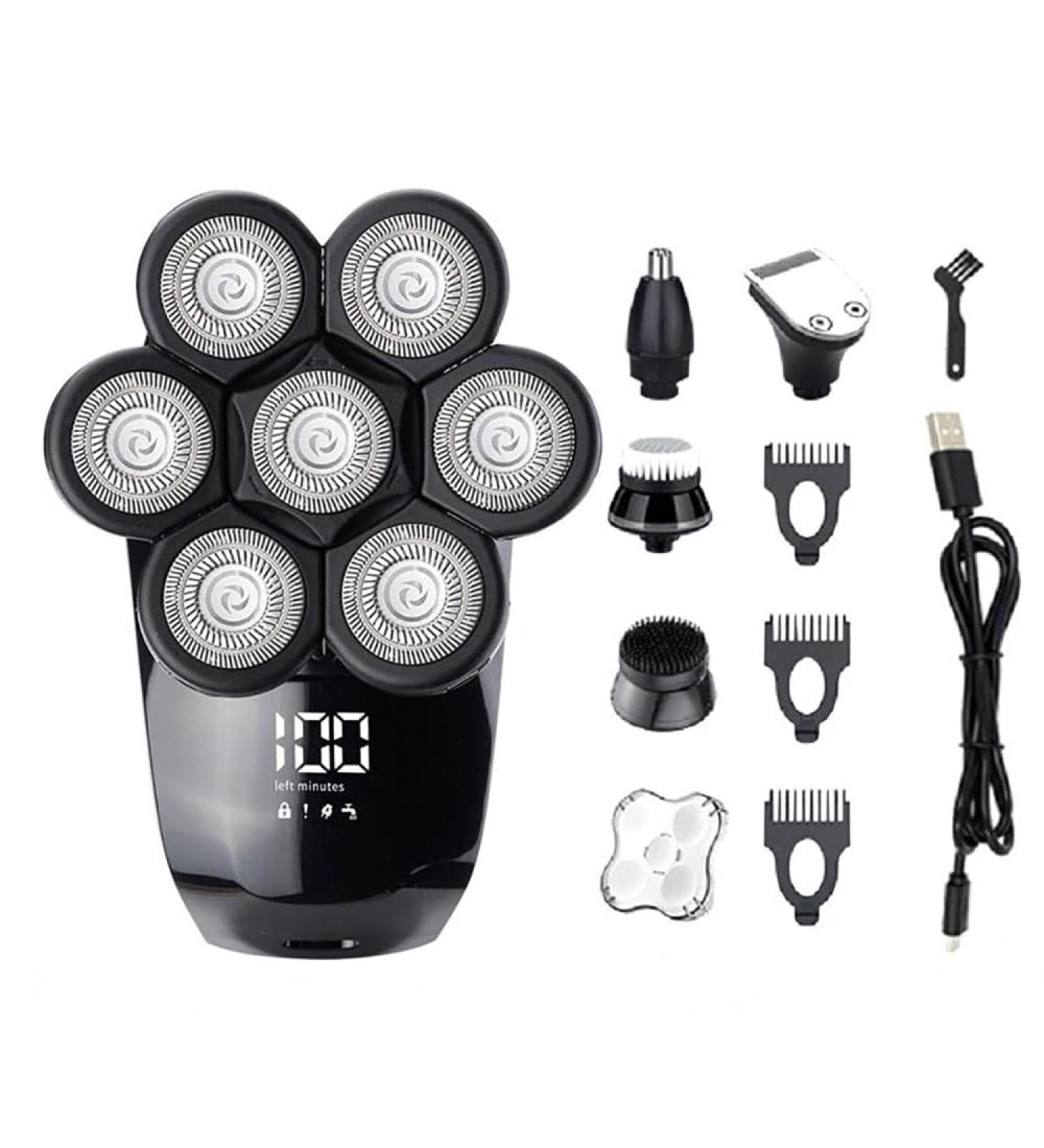 5 in 1 Electric Head Shaver for Bald Men - 7D Rechargeable Shaving Kit | Black | Perfect Bald Head & Beard Grooming Tool - Buy Online on GoSupps.com