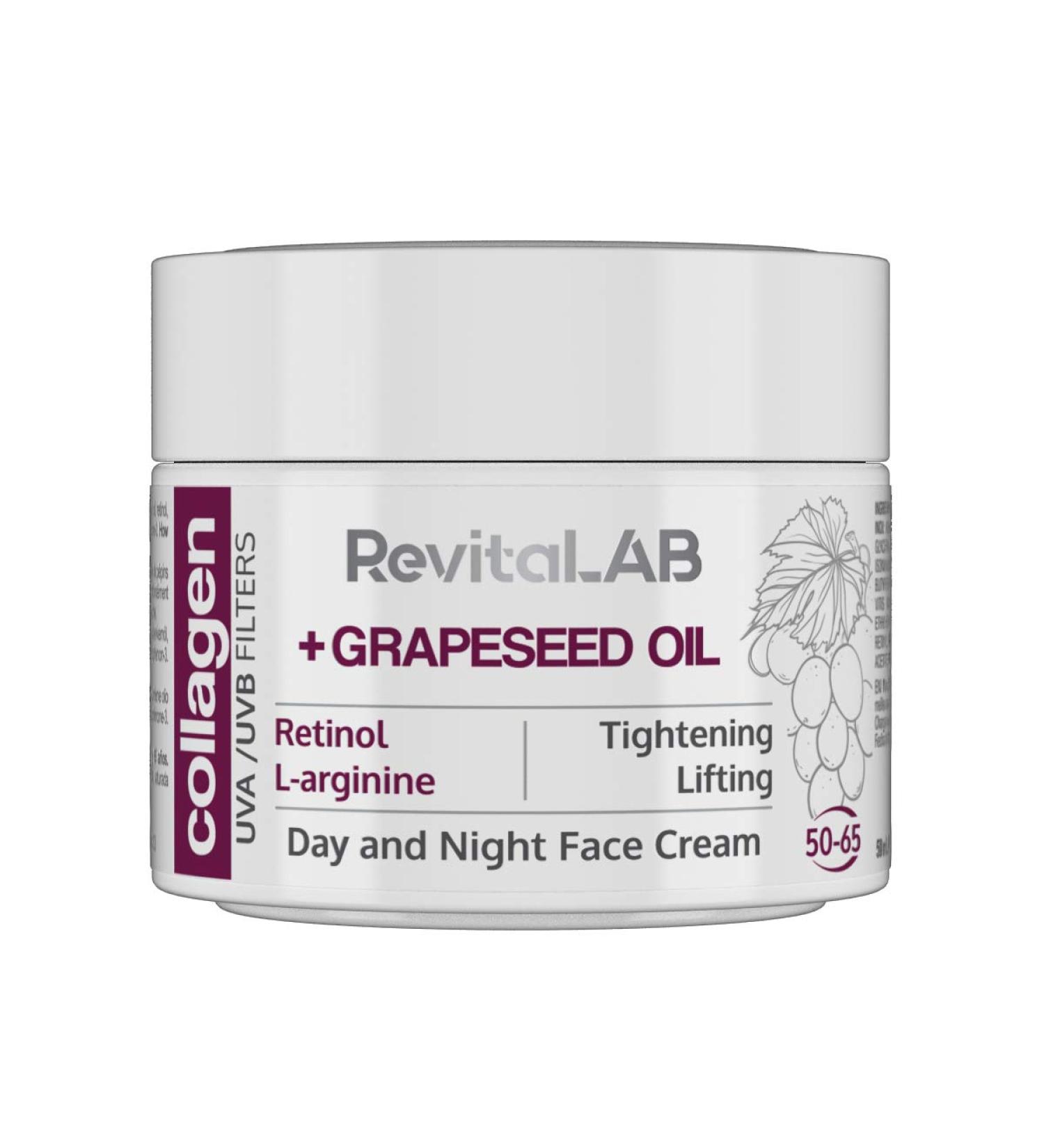 RevitaLAB Day and Night Collagen Anti-Ageing Moisturiser Enriched with Hyaluronic Acid L-Arginine Retinol Grapeseed Oil and a UVA/UVB Filter for Ages 50 - 65 50 ml - Buy Online on GoSupps.com