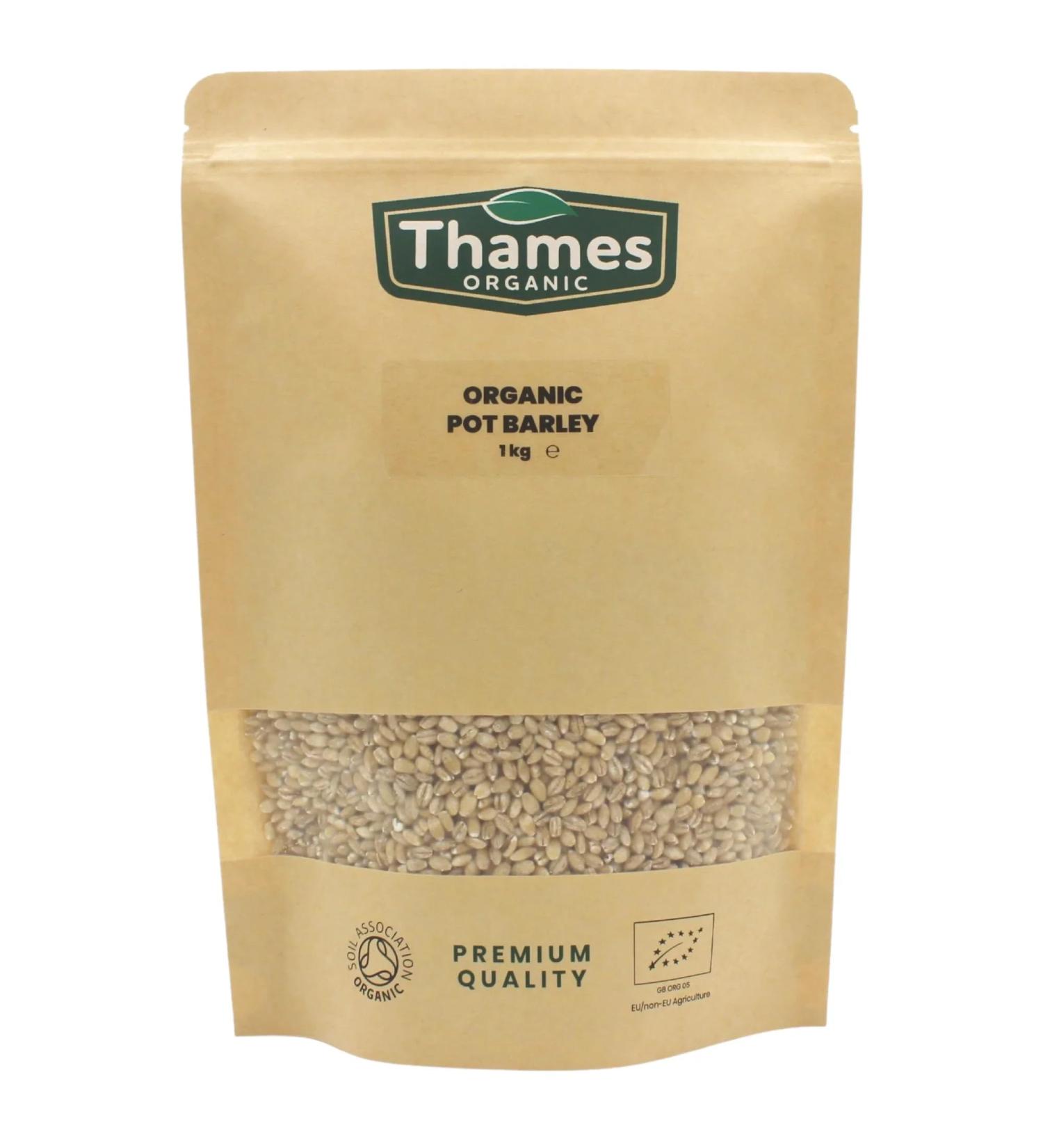 Thames Organic Pot Barley 1kg - Certified Non-GMO Vegan, No Additives or Preservatives, Resealable Bag - Shop Now! - Buy Online on GoSupps.com