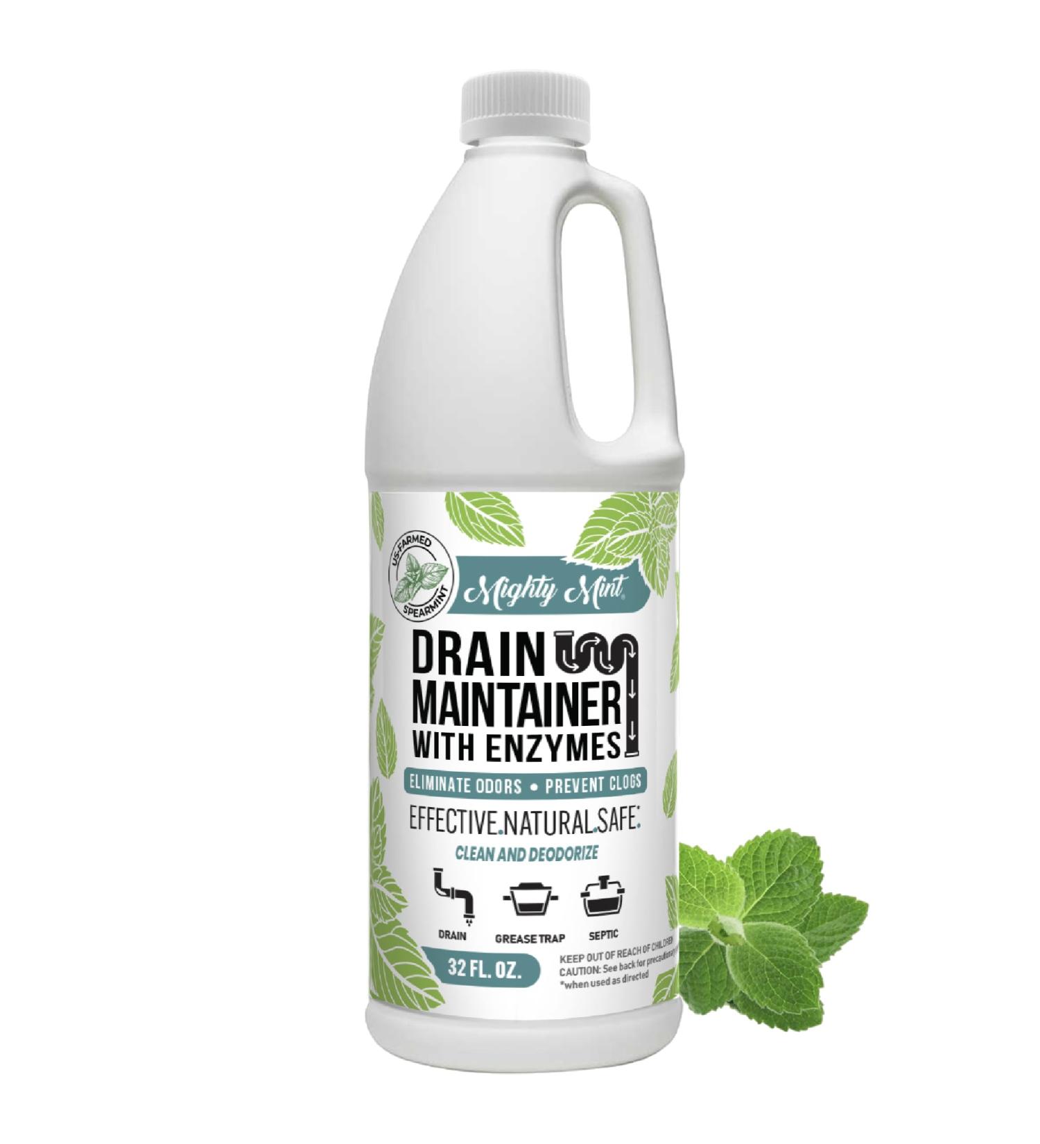 Mighty Mint Drain Maintainer with Enzymes - Effective Drain Cleaner for Bad Smells & Buildup Control in Drains Grease Traps & Septic Systems - 32oz - Buy Online on GoSupps.com