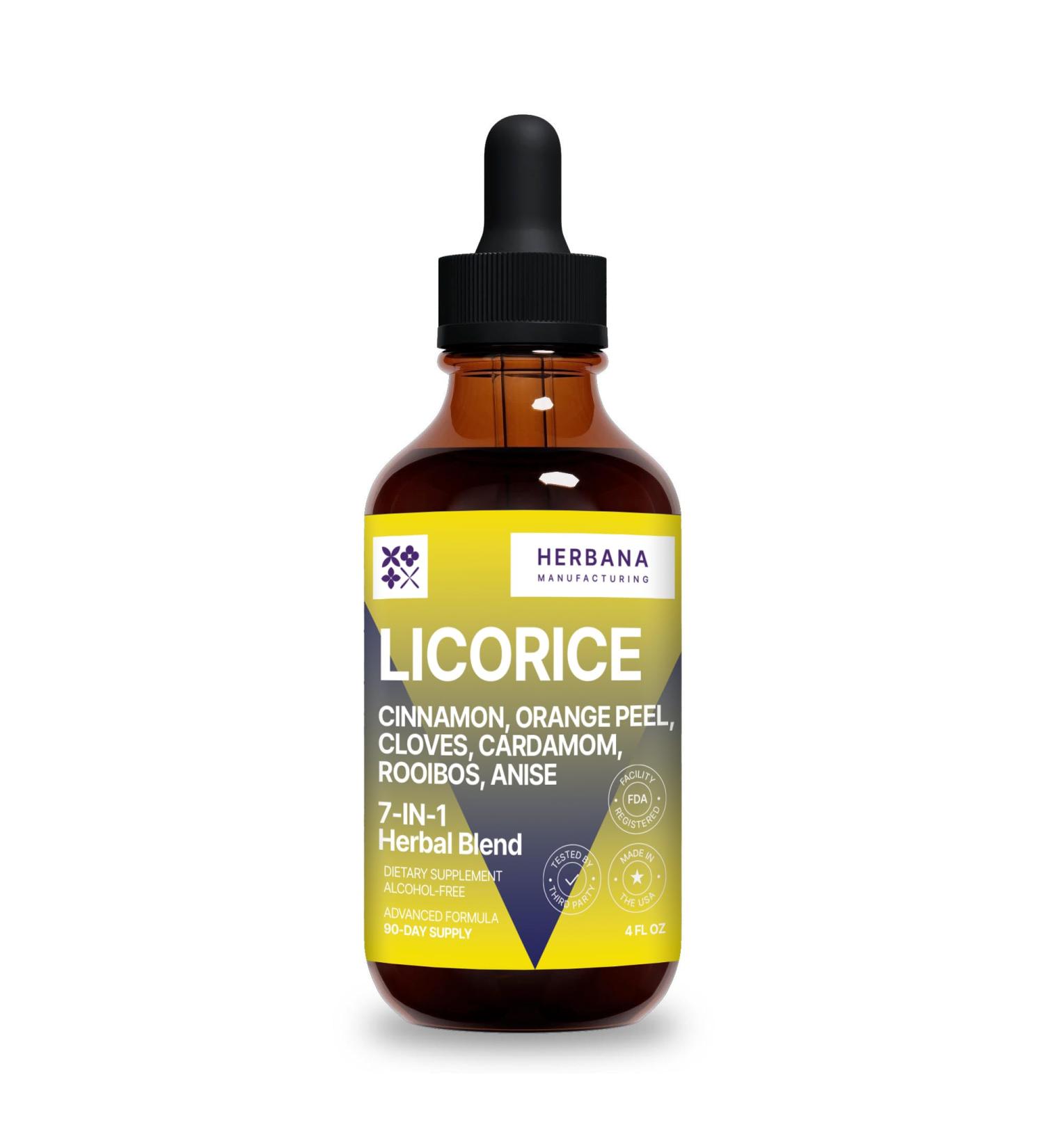 Licorice Liquid Extract for Digestive Health Support 4 fl oz - Cinnamon Cloves Anise Orange Peel Cardamom Rooibos Herbal Tincture Supplement - Buy Online on GoSupps.com