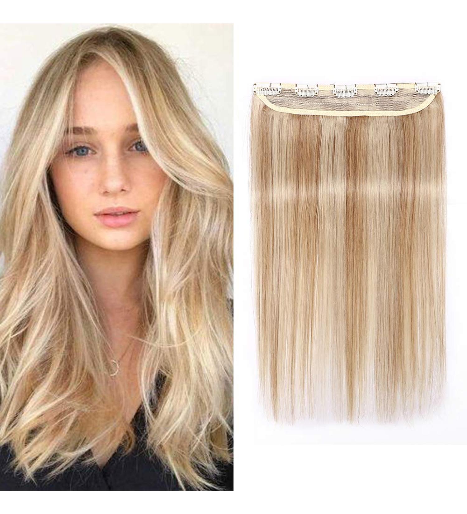 24" Clip in Hair Extension Human Hair One Piece #18/613 Ash Blonde&Bleach Blonde (50g) - Buy Online on GoSupps.com