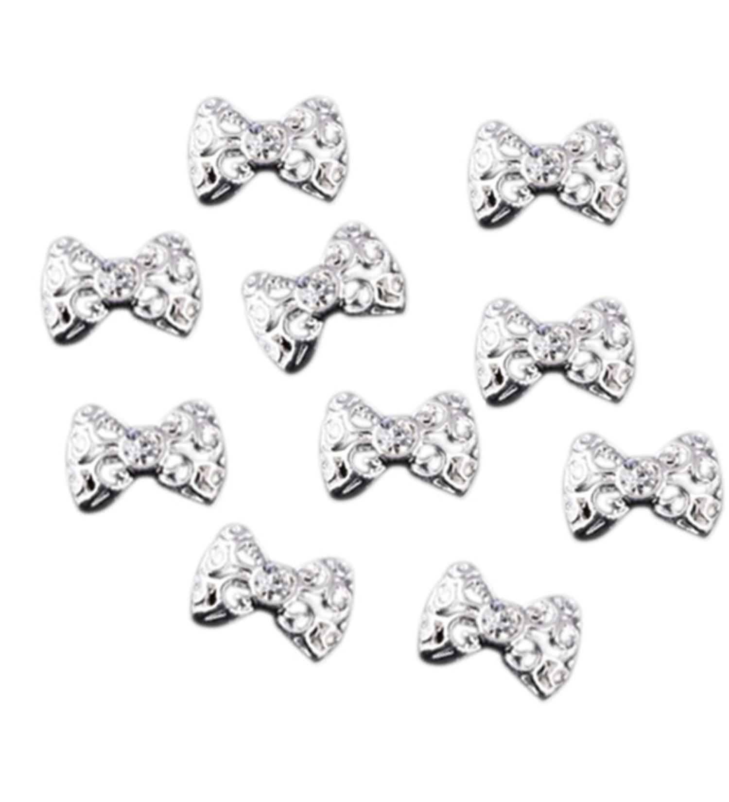 Broadfashion 10pcs 3D Glitters Bowknot Nail Stickers | Silver Bow Rhinestone Nail Art Decoration - Shop Internationally - Buy Online on GoSupps.com