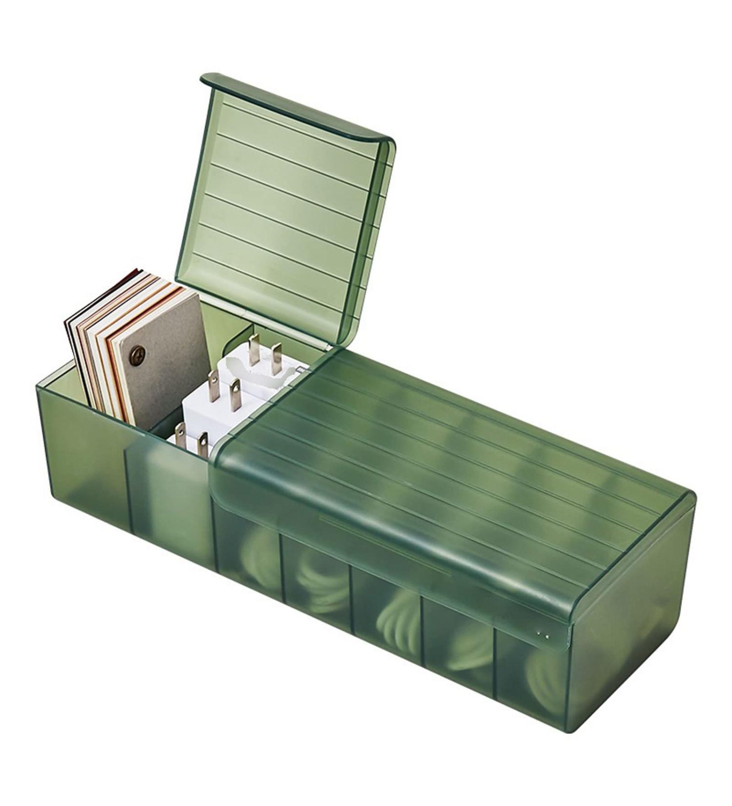 Storage Box Desktop Data Cable Storage Box Mobile Phone Charger Charging Line Classification Divided Box with Cover (Color : Green) - Buy Online on GoSupps.com