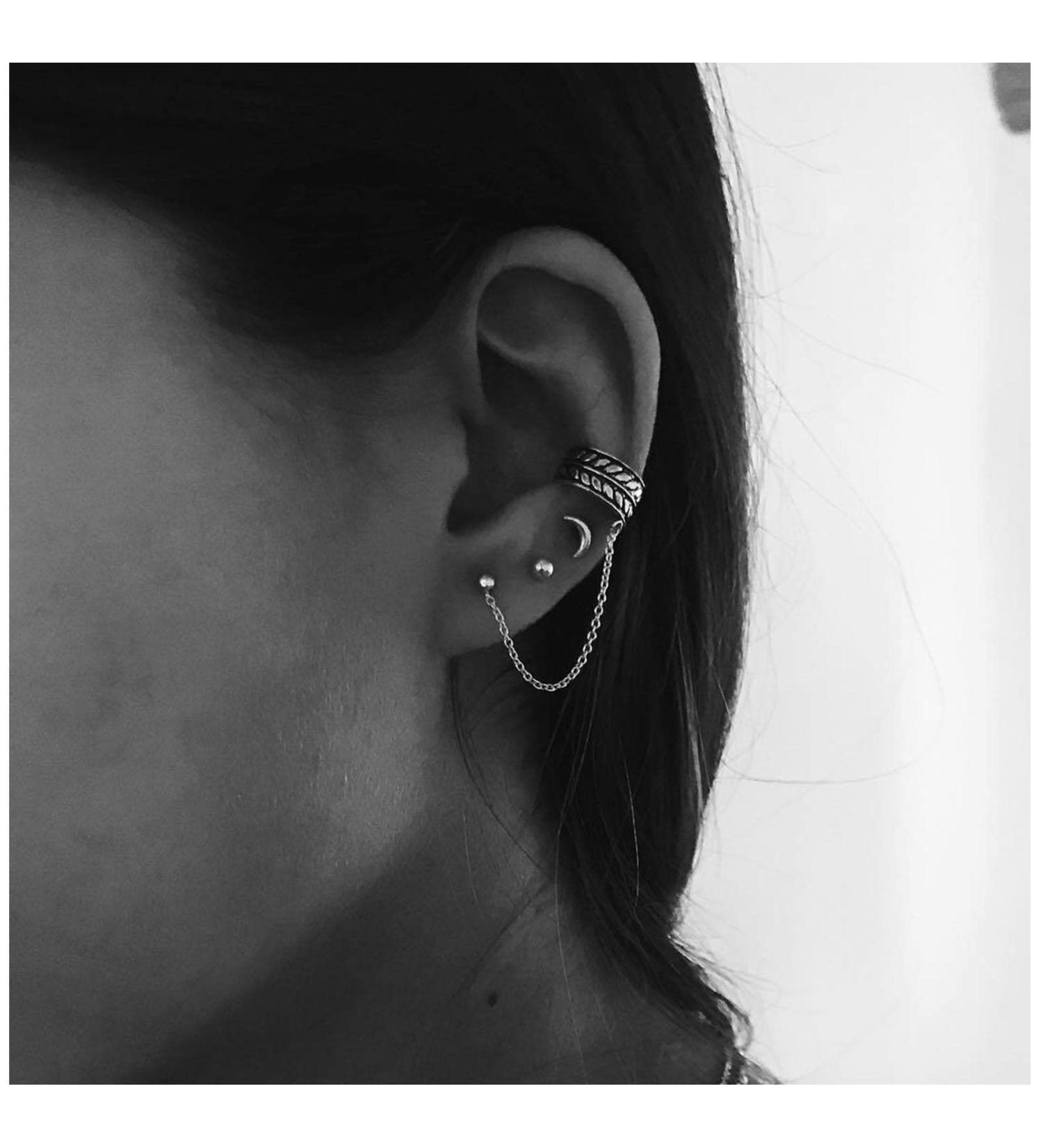 Buy Bohemia Moon Cuff Chain Earrings | Silver Chain Climber & Dangle Earrings Set for Women & Girls - Stylish Tassel & Cartilage Designs - Buy Online on GoSupps.com