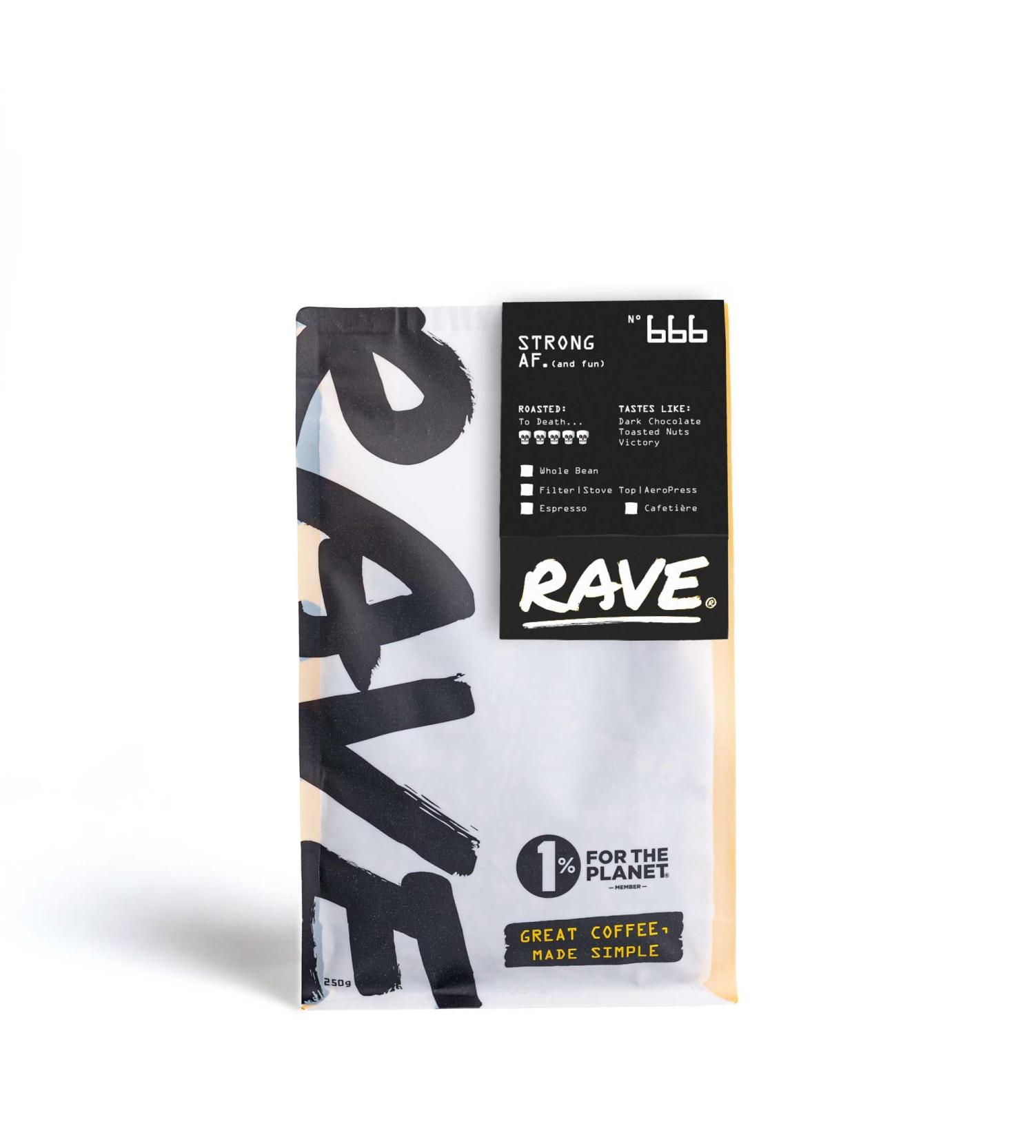 Rave Coffee - Strong AF Blend N 666 Freshly Roasted Whole Beans 250g 250 g (Pack of 1) Whole Bean - Buy Online on GoSupps.com