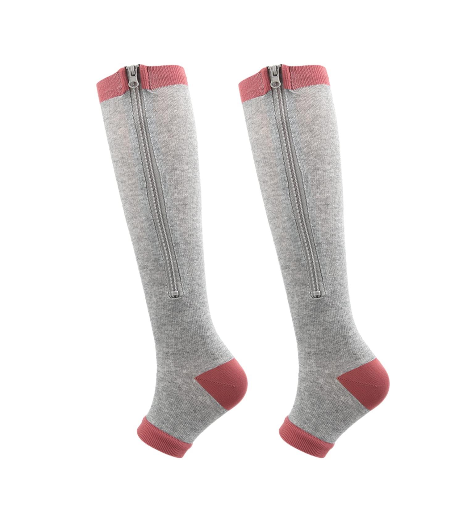 2 Pairs Compression Stockings with Zipper - Toe-Free Calf Zip for Men & Women | Medical-Grade Compression for Varicose Veins & Edema Recovery - Buy Online on GoSupps.com
