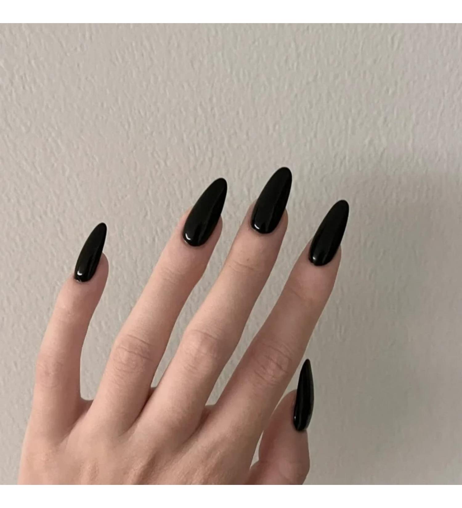 JUSTOTRY 24 Pcs Classy Black Almond Short False Nails Solid Press on Nails Pattern Glossy Fake Nails Short French Oval Medium Stick on Nails for Women and Teens Nails Art 05 black&solid6 - Buy Online on GoSupps.com
